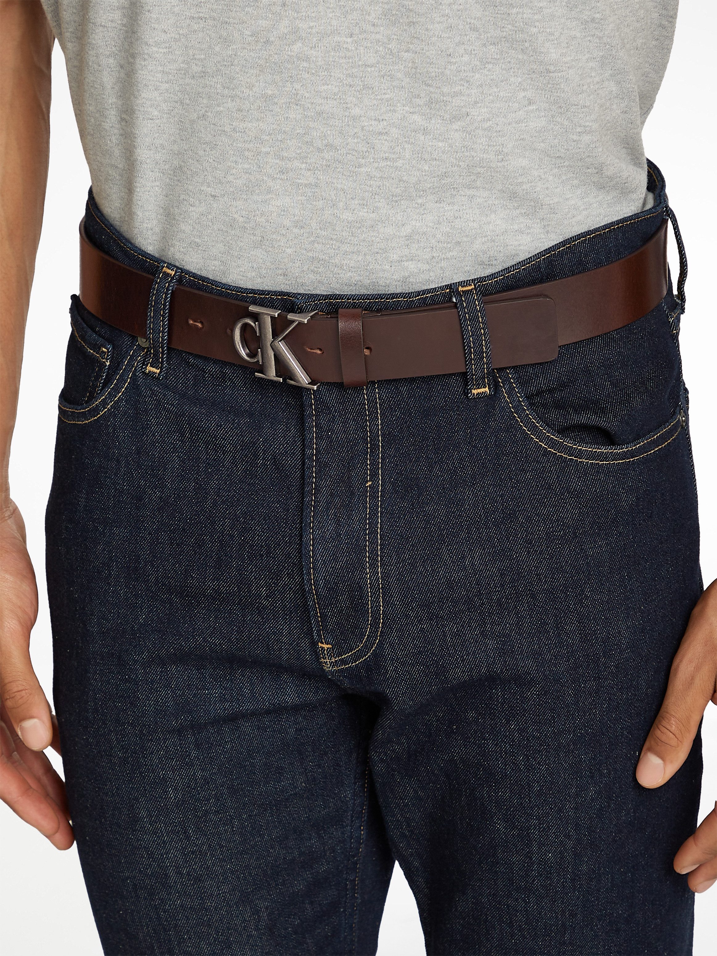 Calvin Klein Jeans Ledergürtel ROUND MONO PLAQUE LTHR BELT 35MM mit CK-Logo günstig online kaufen