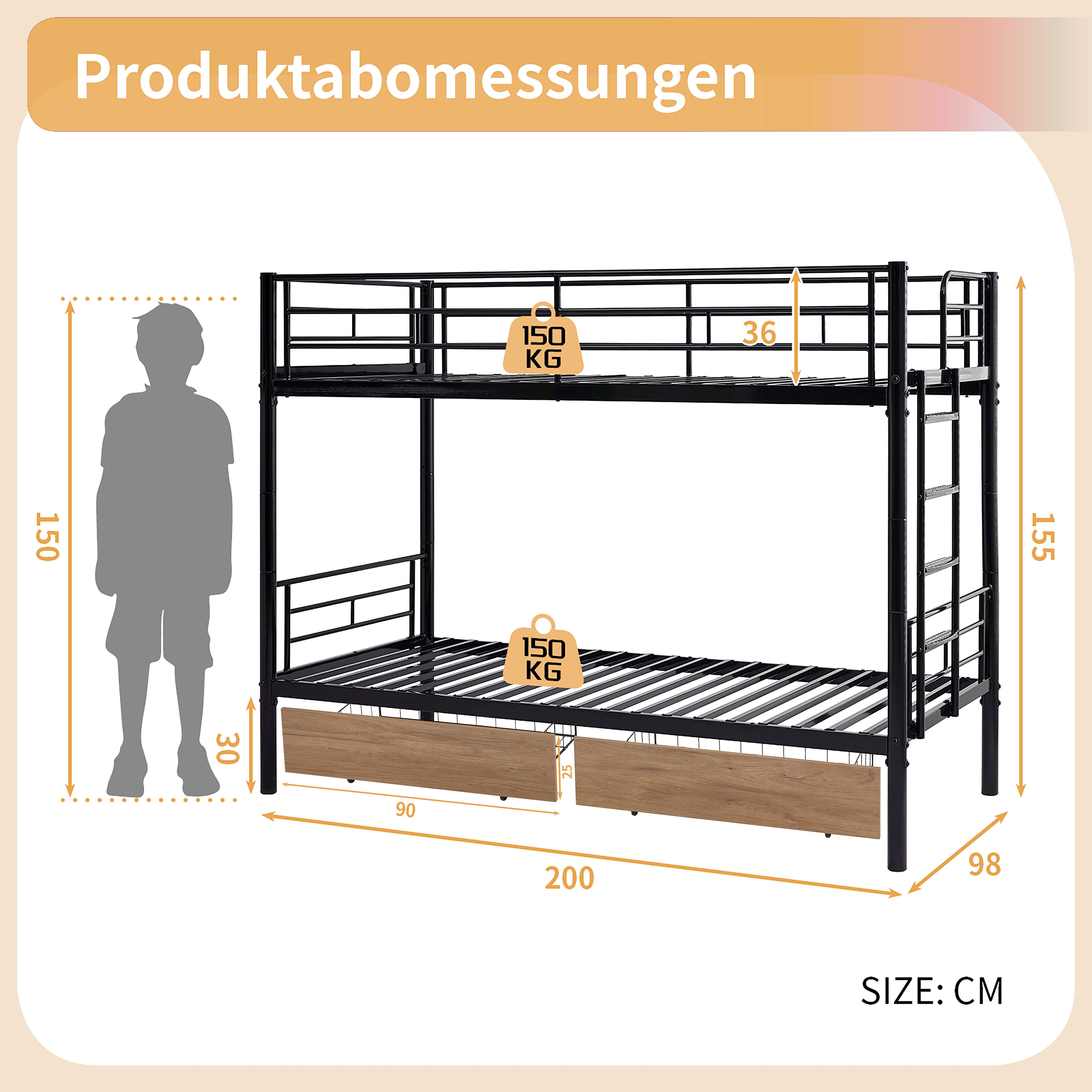Drenice Etagenbett 90x200cm, kinderbetten 90x200cm, Eisenbett, günstig online kaufen