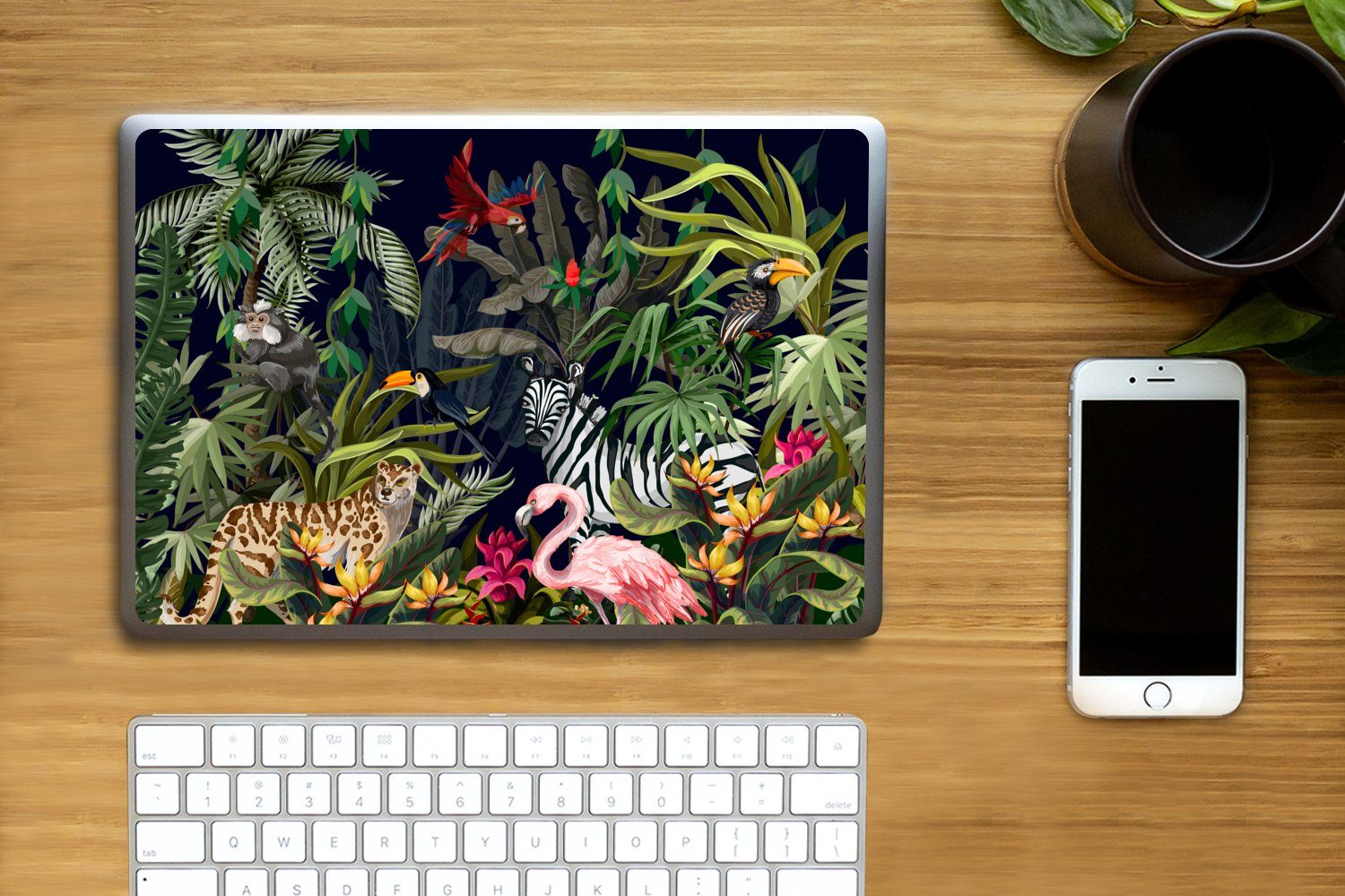Thumbnail - MuchoWow Laptop-Aufkleber Dschungeltiere - Natur - Jungen - Mädchen - Flamingo - Zebra, (1tlg), Laptop Folien Cover, Auf...
