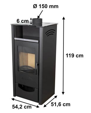 ABC Proizvod Kaminofen Dauerbrand Holzofen Ofen Holz mit Schamott 9,5 kW mit Mehrfachbelegung, 9,50 kW, Dauerbrand