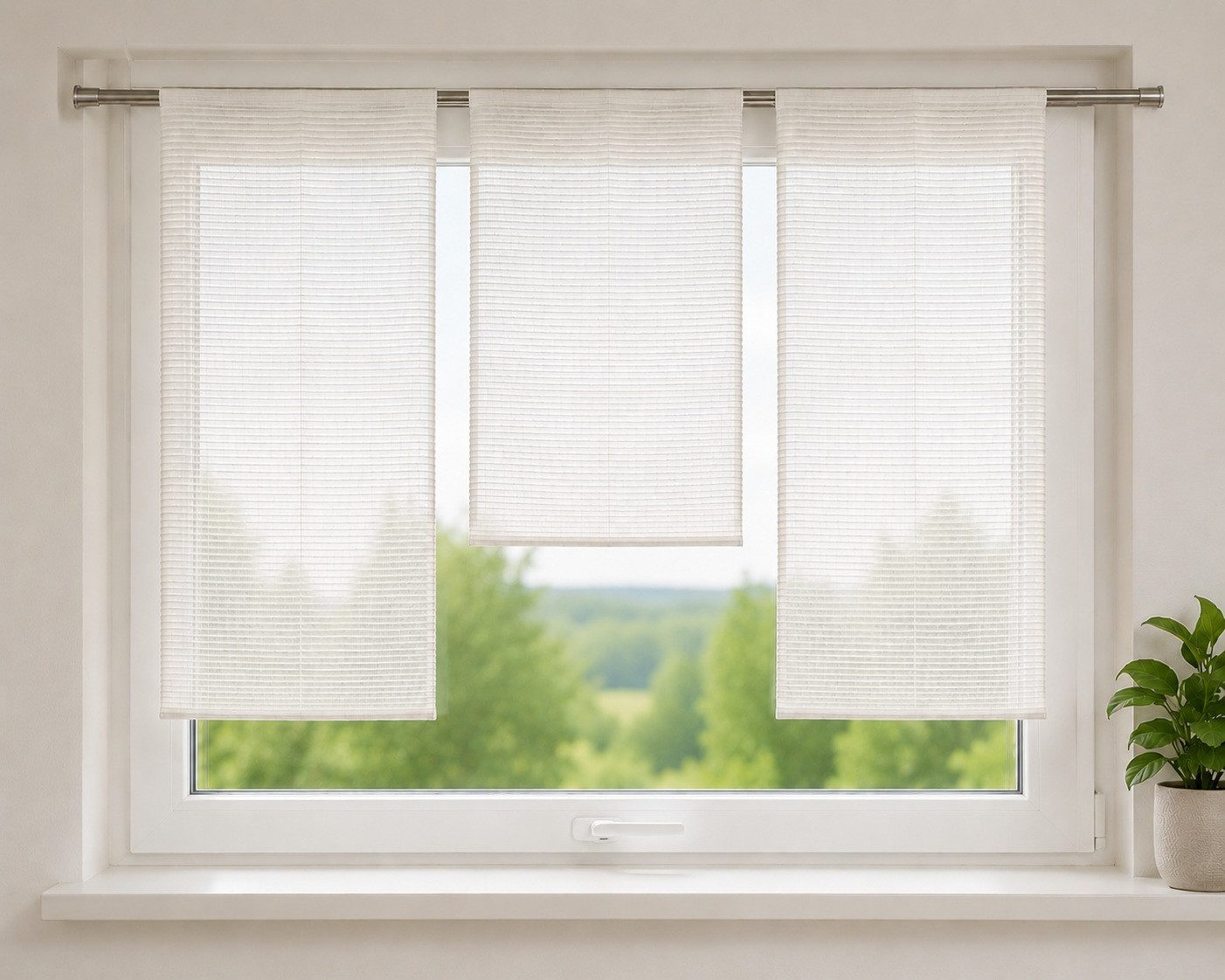 HOME WOHNIDEEN Scheibengardine Mini Flächenvorhang 055987-1001, Stangendurchzug, halbtransparent, inkl. Beschwerungsstäbe – Bild 2 von 5