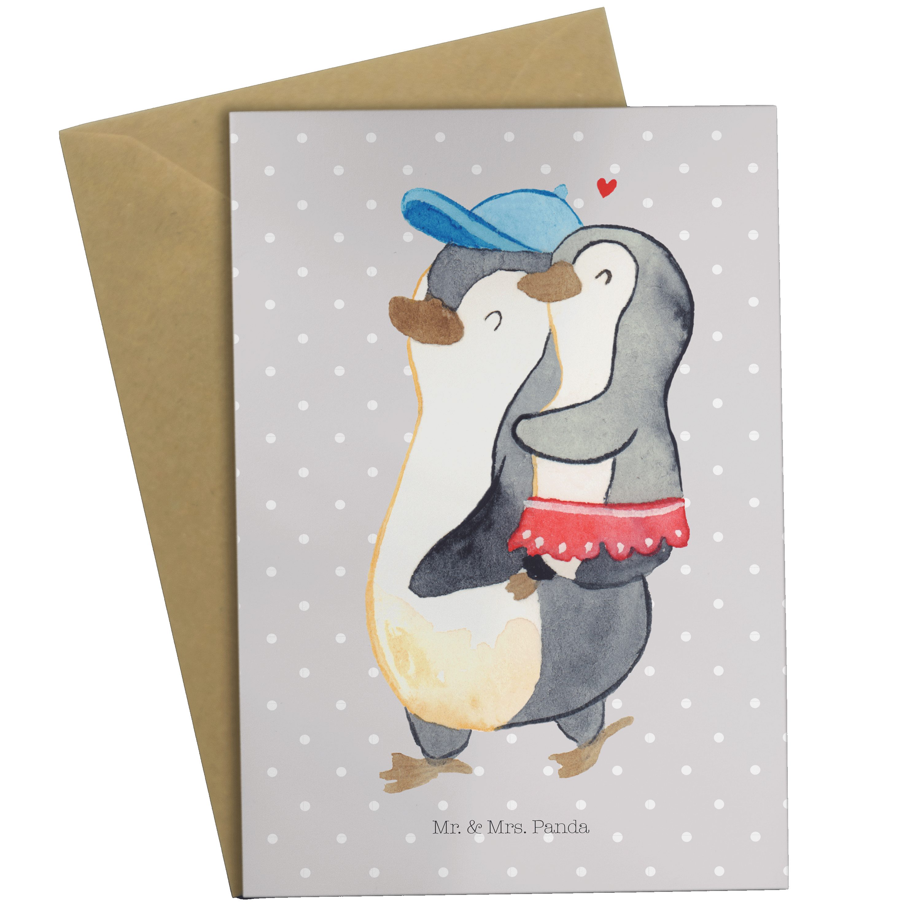 Mr. & Mrs. Panda Grußkarte Pinguin Kleine Schwester - Grau Pastell - Geschenk, Familie, Karte, S