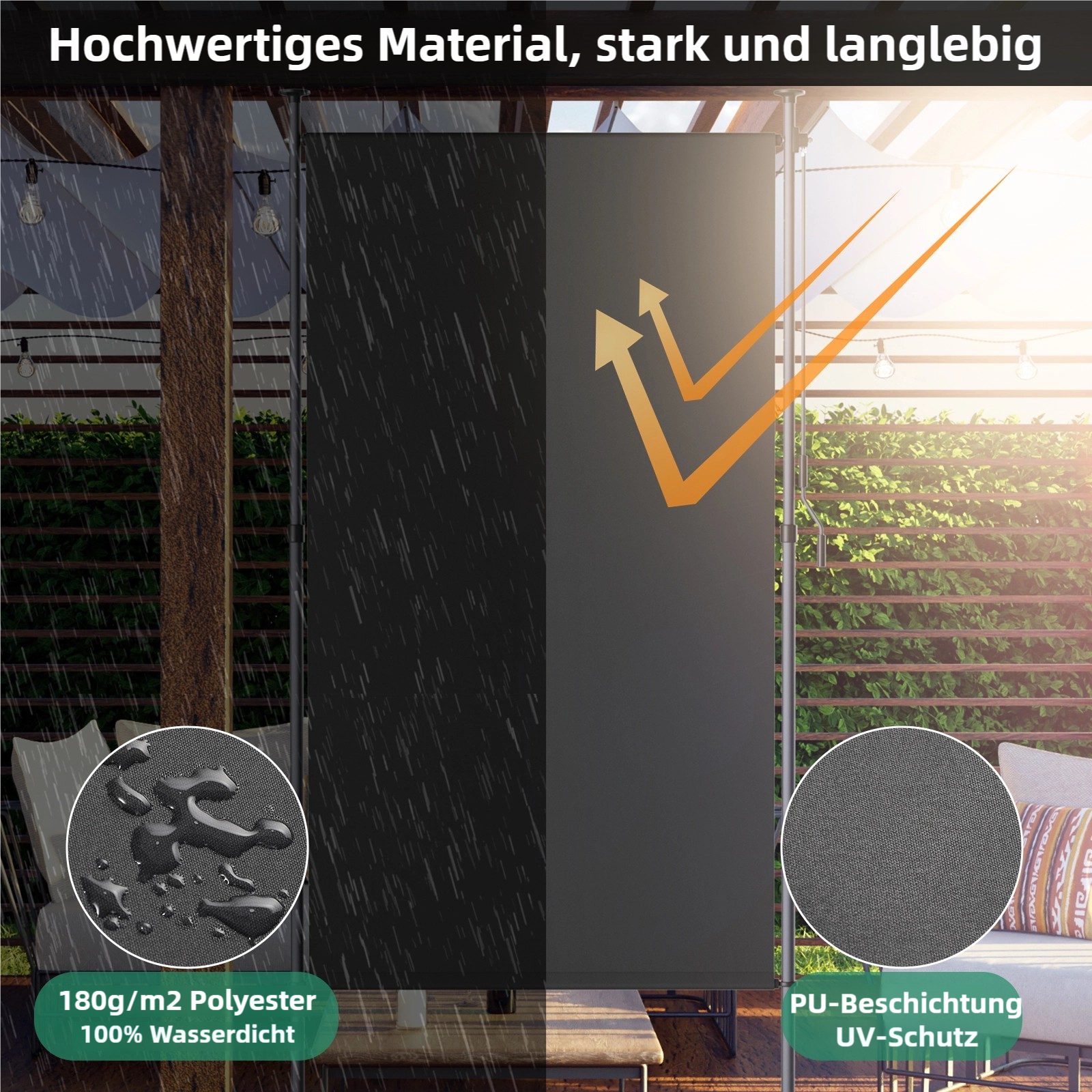 TLGREEN Senkrechtmarkise Balkon ohne Bohren 120/150/200x270cm (Vertikalmarkise Außen mit Sichtschutz Sonnenschutz Windschutz) Klemmmarkise für Garten Terrasse Wetterfest