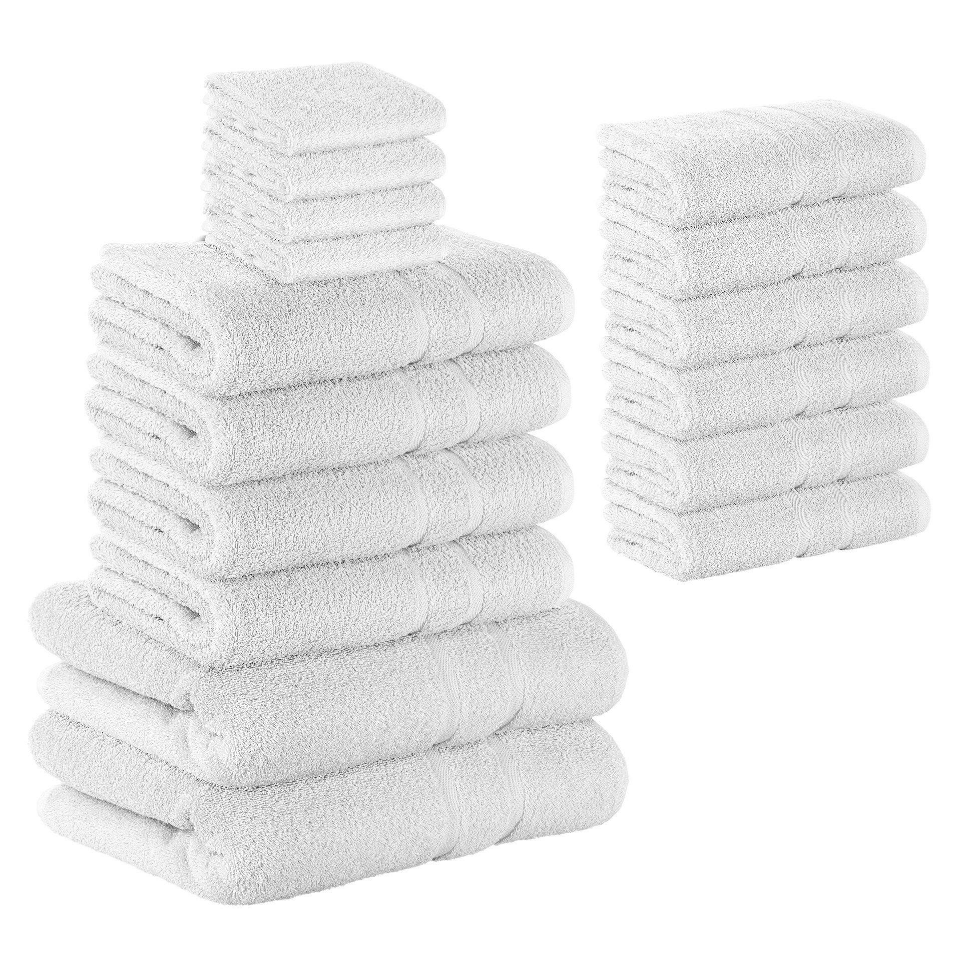 SET 500 Duschtücher 100% GSM Gästehandtuch Handtücher als 4x 500 Weiß 100% 6x Badetücher (16 Teilig) Handtuch 16er Farben Baumwolle Frottee GSM Handtuch verschiedenen Baumwolle 4x Set Pack, in StickandShine 2x