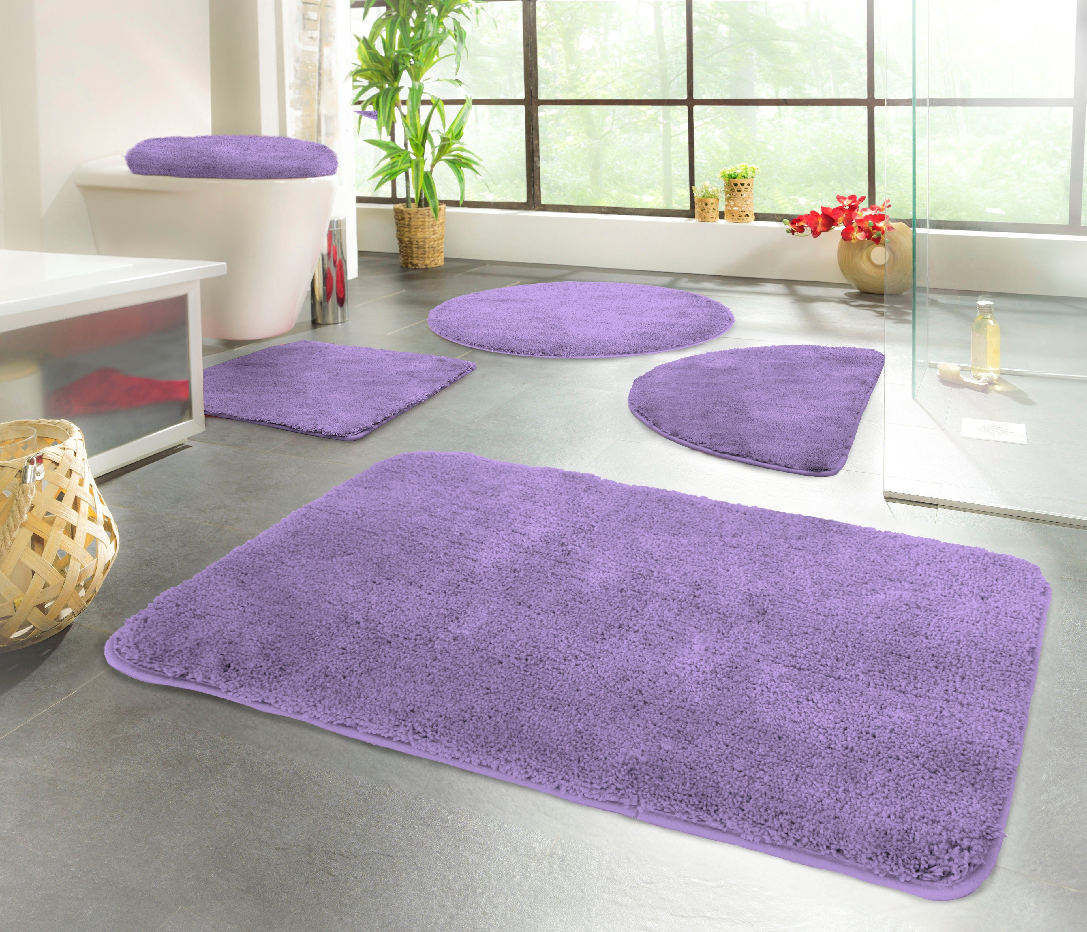 KiNZLER Badematte Chaozhou, Badvorleger, Badezimmer Teppich, Höhe 20 mm, rutschhemmend beschichtet, fußbodenheizungsgeeignet, Polyester, rechteckig, Badteppich, Uni Farben, weich, als rechteckig, rund & Set erhältlich