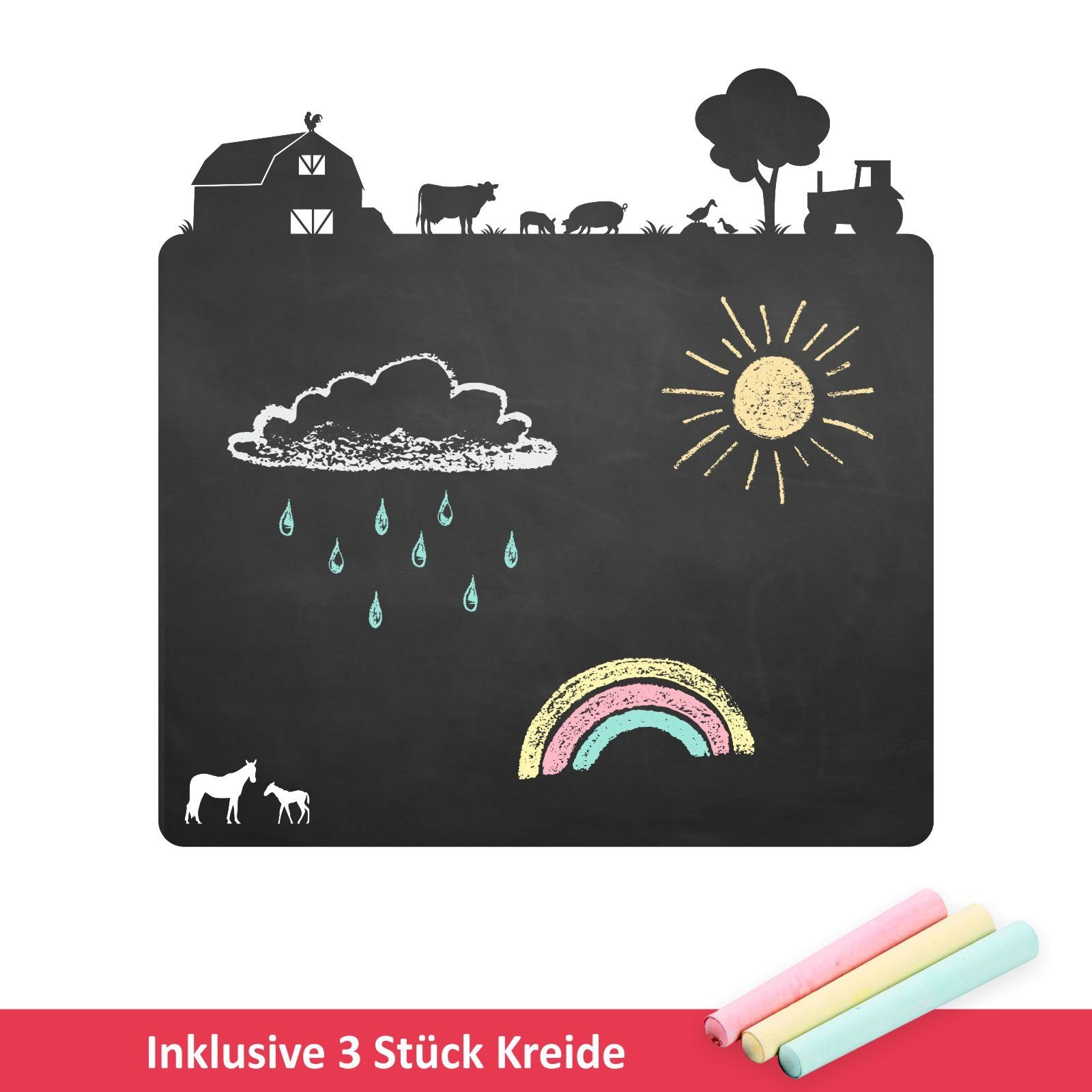 nikima Wandtattoo Bauernhof (Folie), selbstklebende Tafelfolie/ Kreidefolie inkl. 3 Stück Kreide