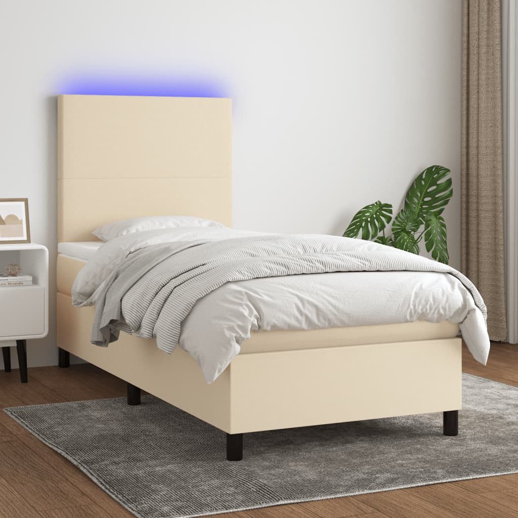 vidaXL Boxspringbett Boxspringbett mit Matratze LED Creme 90x200 cm Stoff B günstig online kaufen