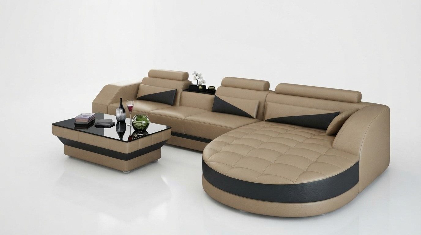 Xlmoebel Ecksofa Elegantes L-förmiges Sofa mit Leder-Polsterung und hohem Sitzkomfort, Ecksofa, Hergestellt in Europa