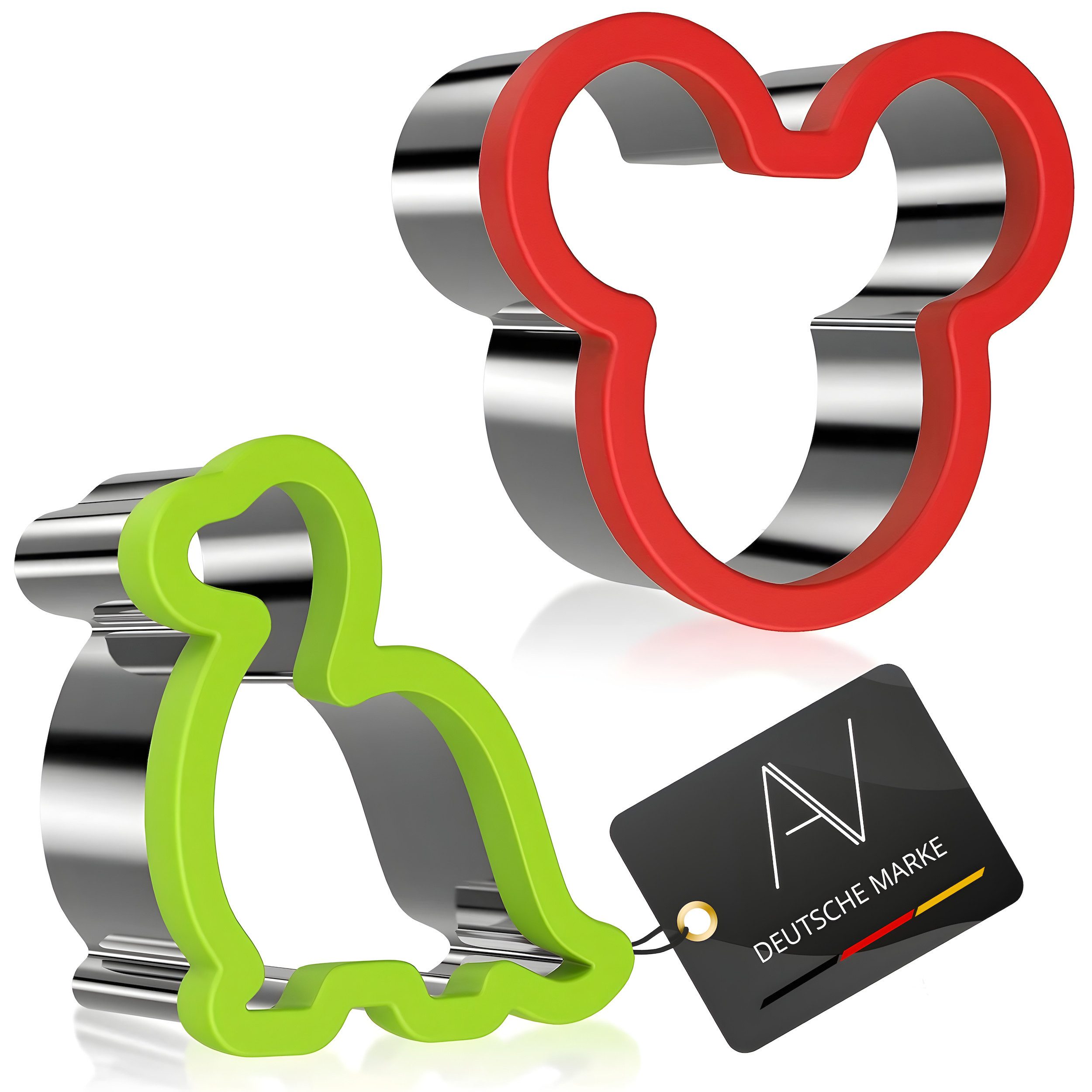 AVANA Ausstechform Edelstahl Sandwich Cutter Maus Dinosaurier Plätzchen Keks Ausstecher, Edelstahl, (2er Set), komfortable Kunststoff Oberfläche