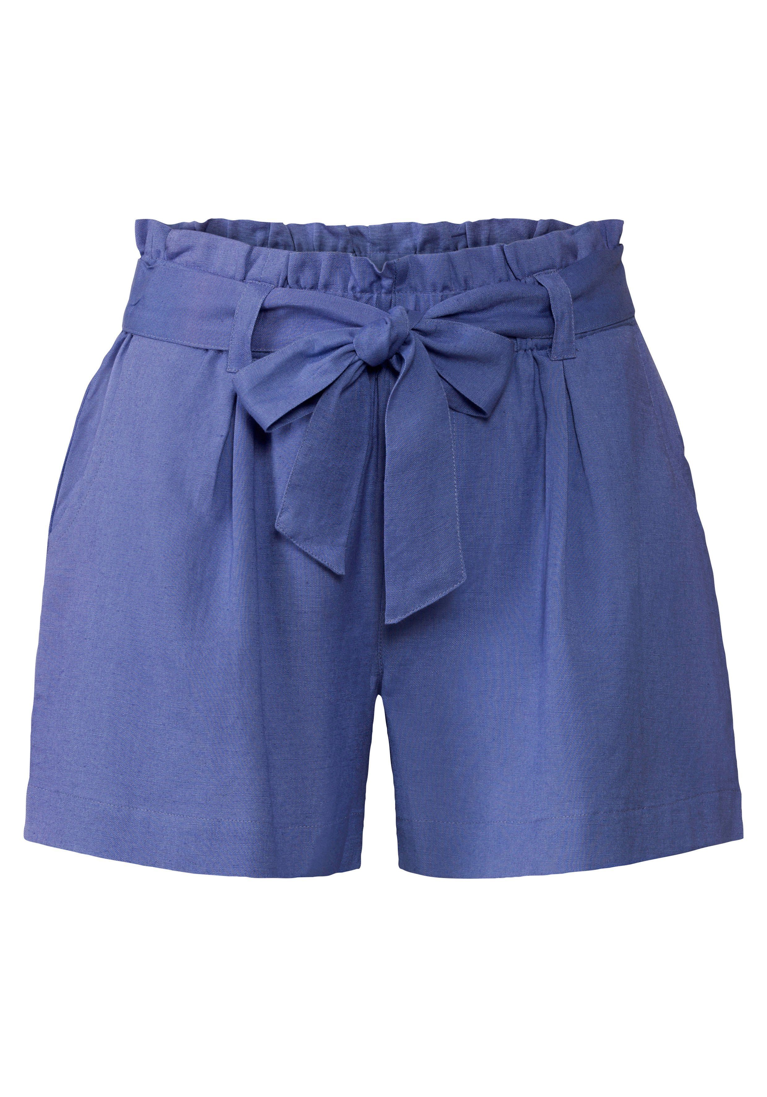 LASCANA Shorts im blau (mit aus Leinenmix Paperbag-Stil Bindegürtel)