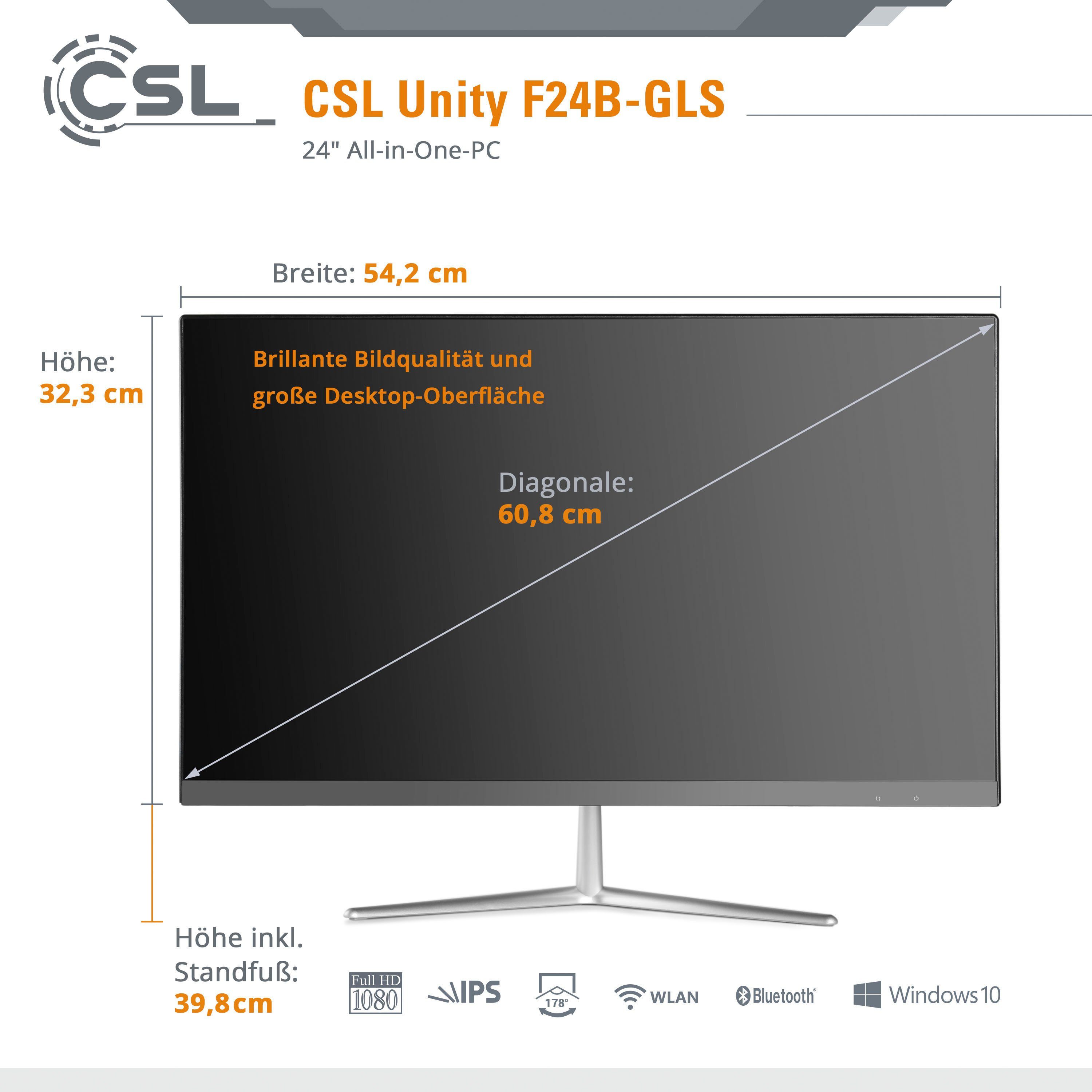 SSD) GB Intel CSL (23,8 Graphics F24-GLS Celeron mit UHD 600, N4120, RAM, Pro 256 16 Windows GB All-in-One 10 PC Unity schwarz Zoll,