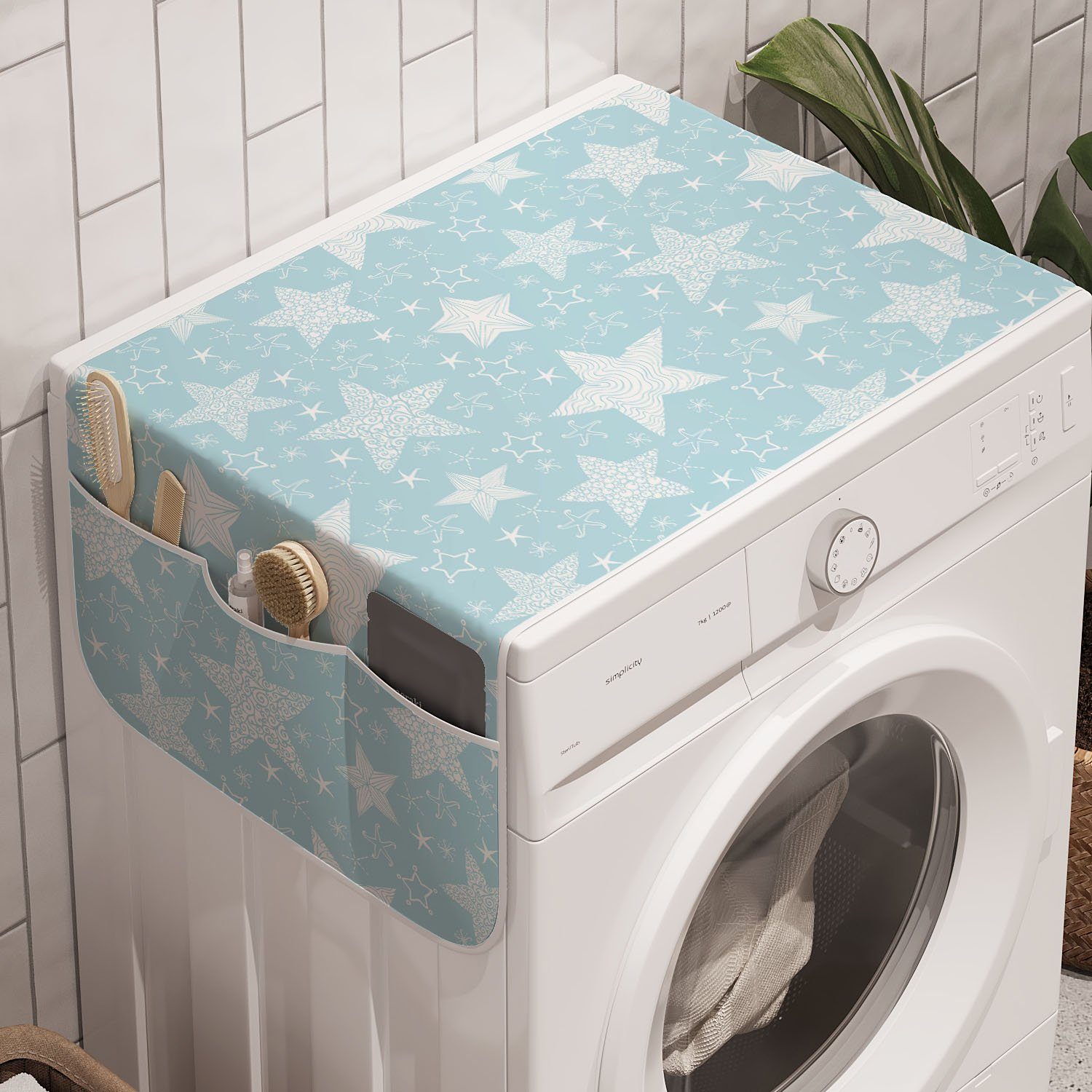 Abakuhaus Badorganizer Anti-Rutsch-Stoffabdeckung für Waschmaschine und Trockner, Blauer Himmel Sterne Aufwändige auf Baby Blue