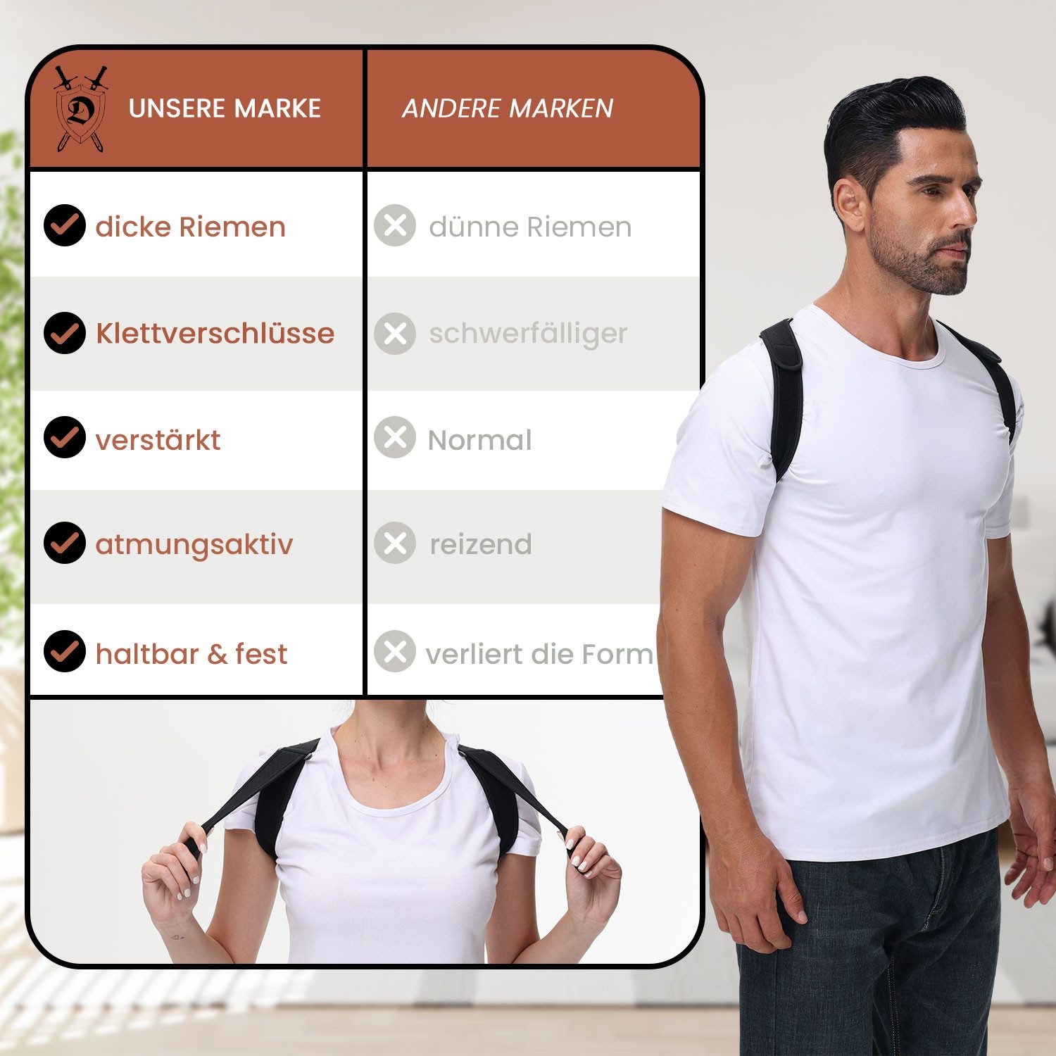 DONNERKRAFT Geradehalter mit Stützgürtel Haltungskorrektur Haltungstrainer Herren Damen + Ebook Leitfaden