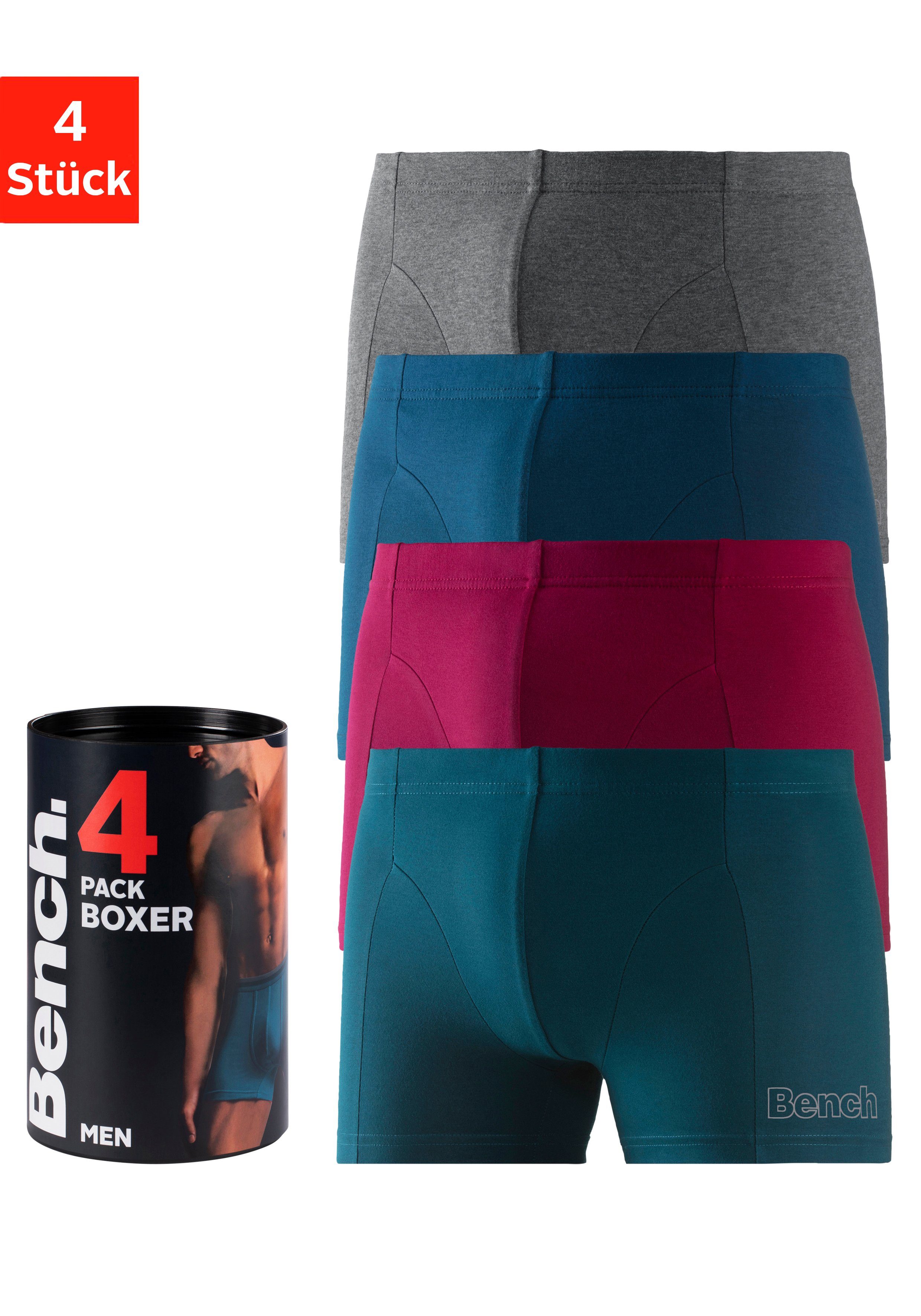Bench. Boxer Boxershorts für Herren (Dose, 4-St) Unterhosen in der Dose mit kleinem Logodruck auf dem Bein