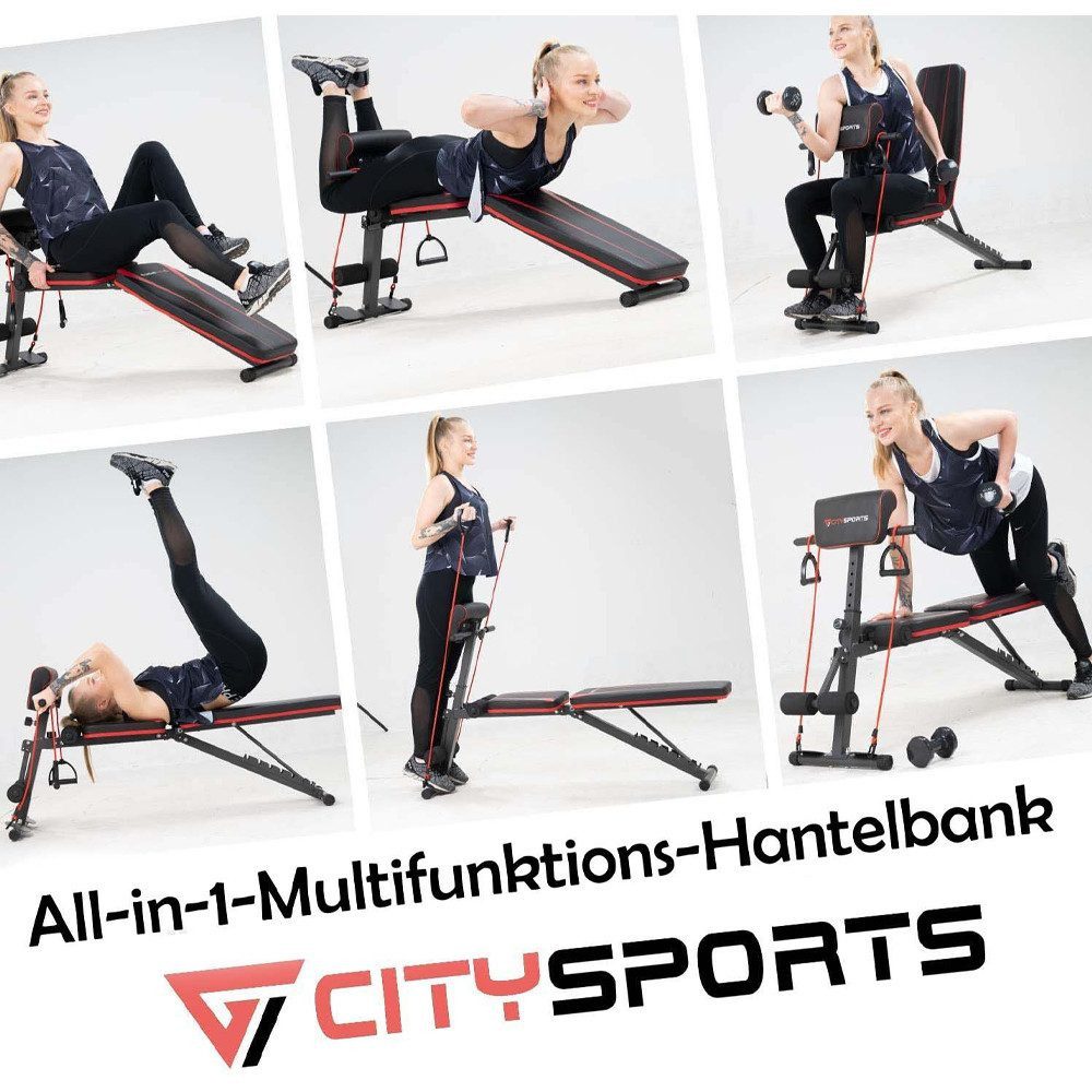 CITYSPORTS Hantelbank Klappbar Multifunktions Trainingsbank für Ganzkörper-workout, Schrägbank 8 in 1 Fitnessbank für zu Hause 150kg Gewichtskapazität