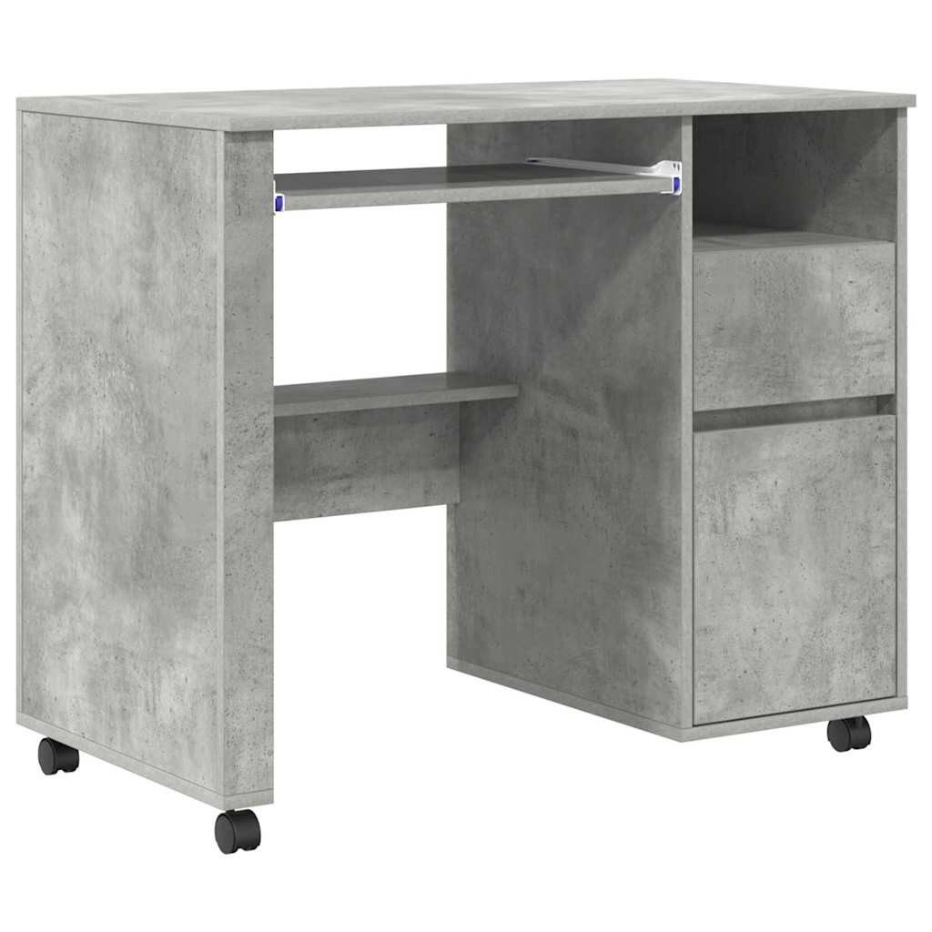 vidaXL Schreibtisch Tisch mit Rädern Beton Grau Holzwerkstoff 91 x 50 x 77 cm (1-St)