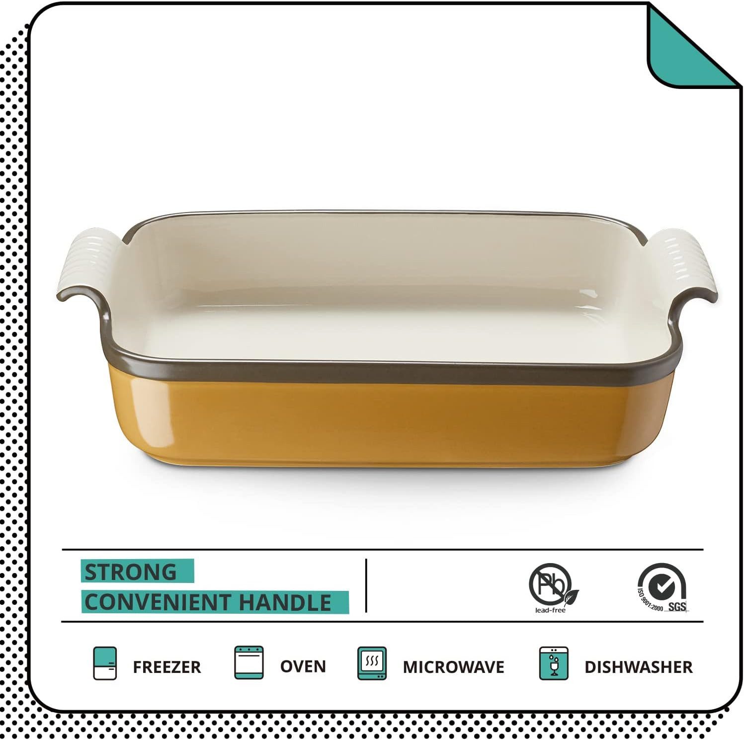 Lifver Auflaufform Rechteckige Lasagneform 3,5 l (9 x 13 Zoll) mit Griffen, Braun, Keramik, (1-St), 3,5 Liter, 38 × 25 × 8,5 cm, mit breiten Griffen