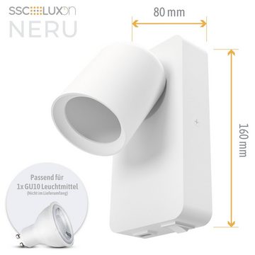 SSC-LUXon LED Wandleuchte NERU Nachttischlampe Wand weiß 2er GU10 USB Lichtschalter