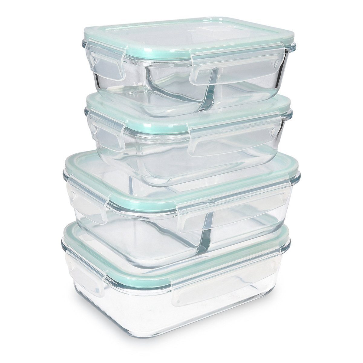 Navaris Frischhaltedose Set mit 4 auslaufsicheren hitze- und kältebeständigen Glasbehältern, Glas, (4-tlg)