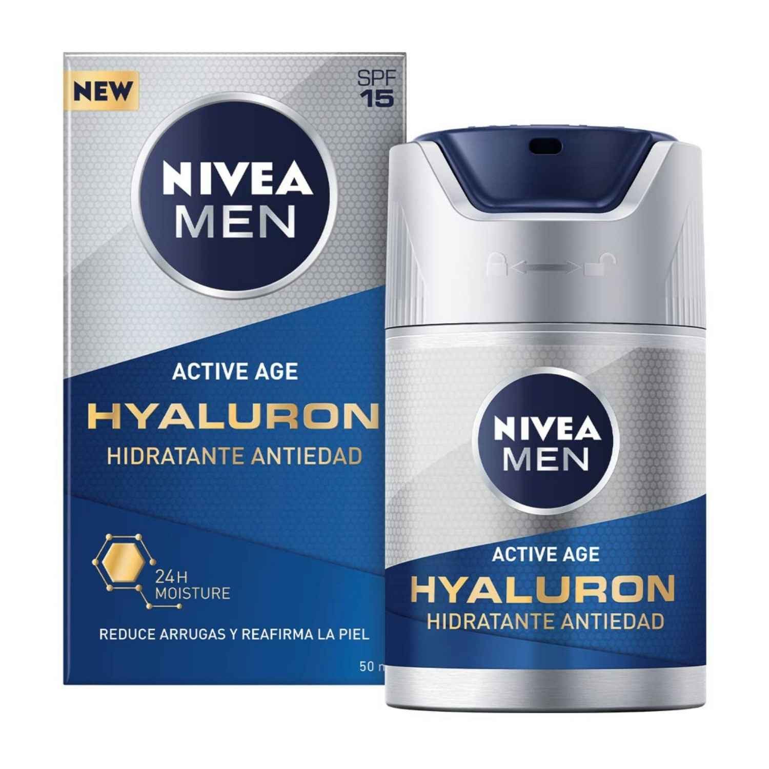 Nivea Tagescreme Anti-Age Hyaluron Feuchtigkeitscreme LSF 15 Verjüngende Hautpflege für Männer, 50 ml, Sofortige Absorption, Hyaluron-Boost, Anti-Falten Wirkung, UV-Schutz