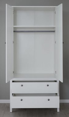 trendteam Kinderkleiderschrank Ole (Schrank in weiß Landhaus, 91 x 192 cm) 2-türig, 2 breite Schubladen