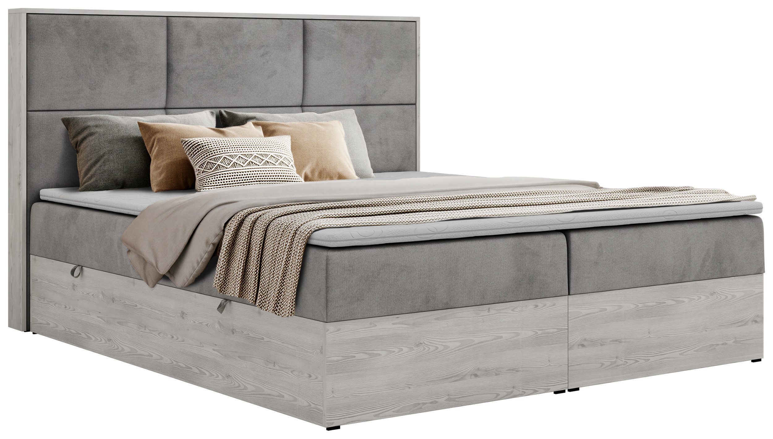 MKS MÖBEL Boxbett DELNOR (Boxspringbett, Packung, Set, hohes Kopfteil, Multipocket-Matratze H3/H4, Bettkasten), Doppelbett, inkl. Topper und Multipocket-Matratze, Stauraum