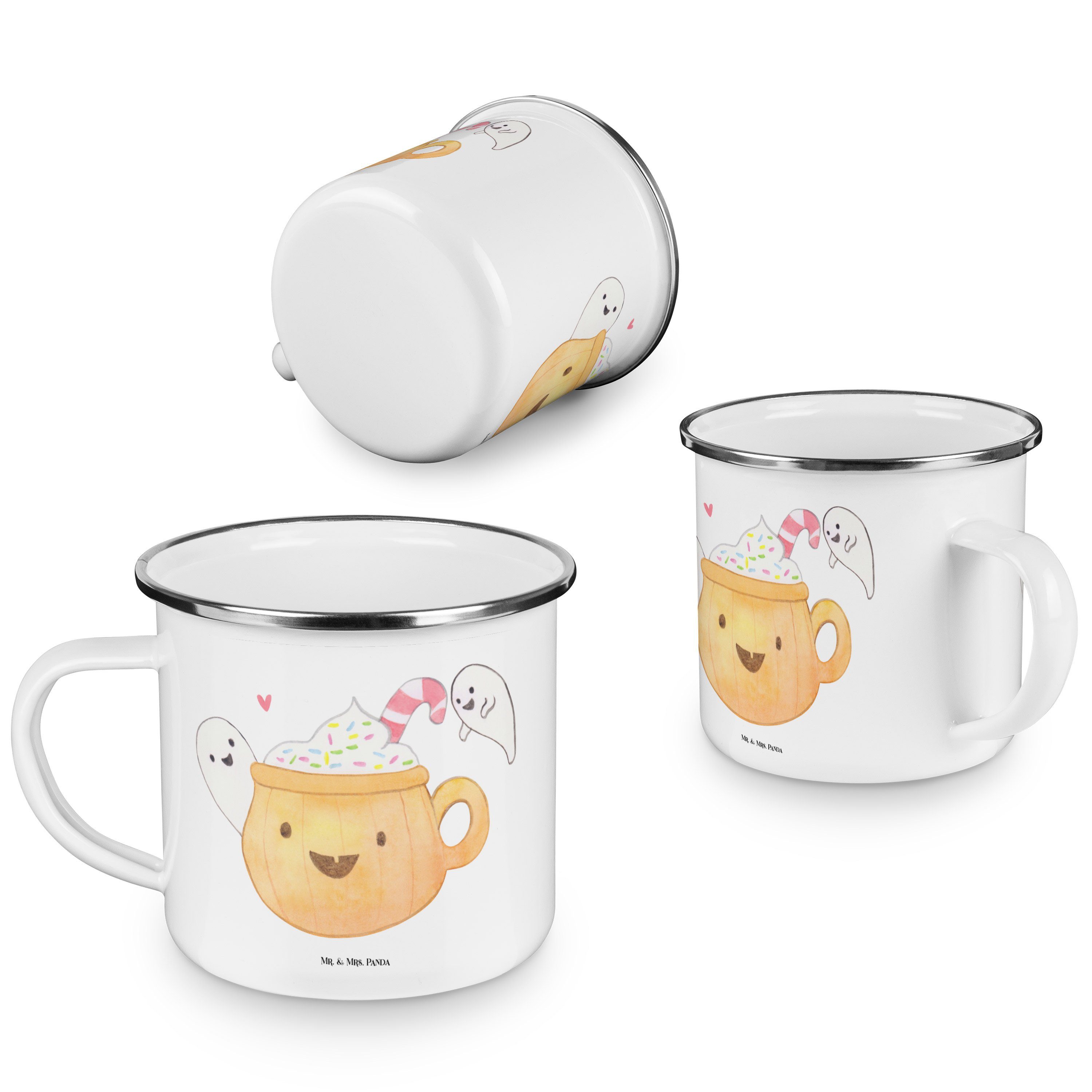 Mr. & Mrs. Panda Kaffee Becher Dekoration, Geschenk, - Emaille Trinkbecher, Gespenst Weiß Emaille 