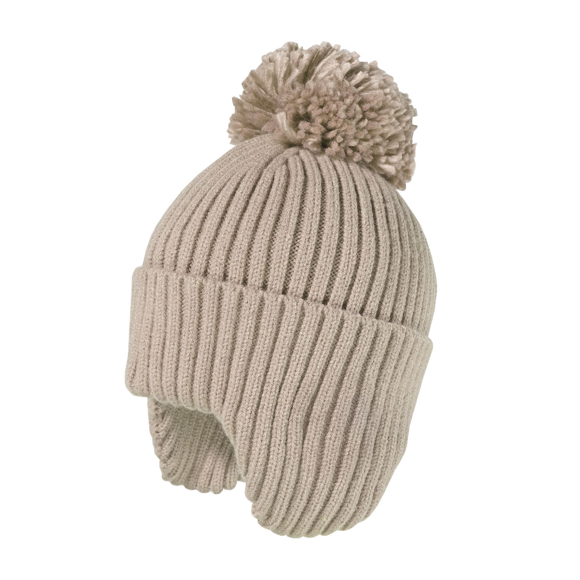 MAXIMO Strickmütze wärmend, breiter Umschlag, Ohrenklappen, Bommel