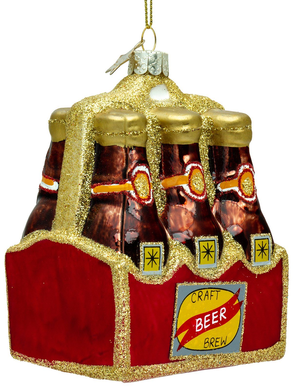 SIKORA Christbaumschmuck Six-Pack Craft Bier besondere Weihnachtskugel Glas Anhänger – BS483, Christbaumschmuck Deko - traditionell, witzig & außergewöhnlich