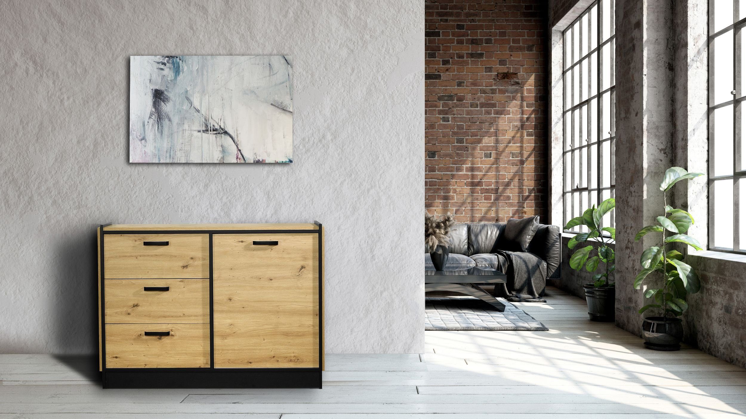 Küchen-Preisbombe Kommode Karia 122 cm Anbauwand Schrankwand Esszimmer Sideboard Artisan Schwarz