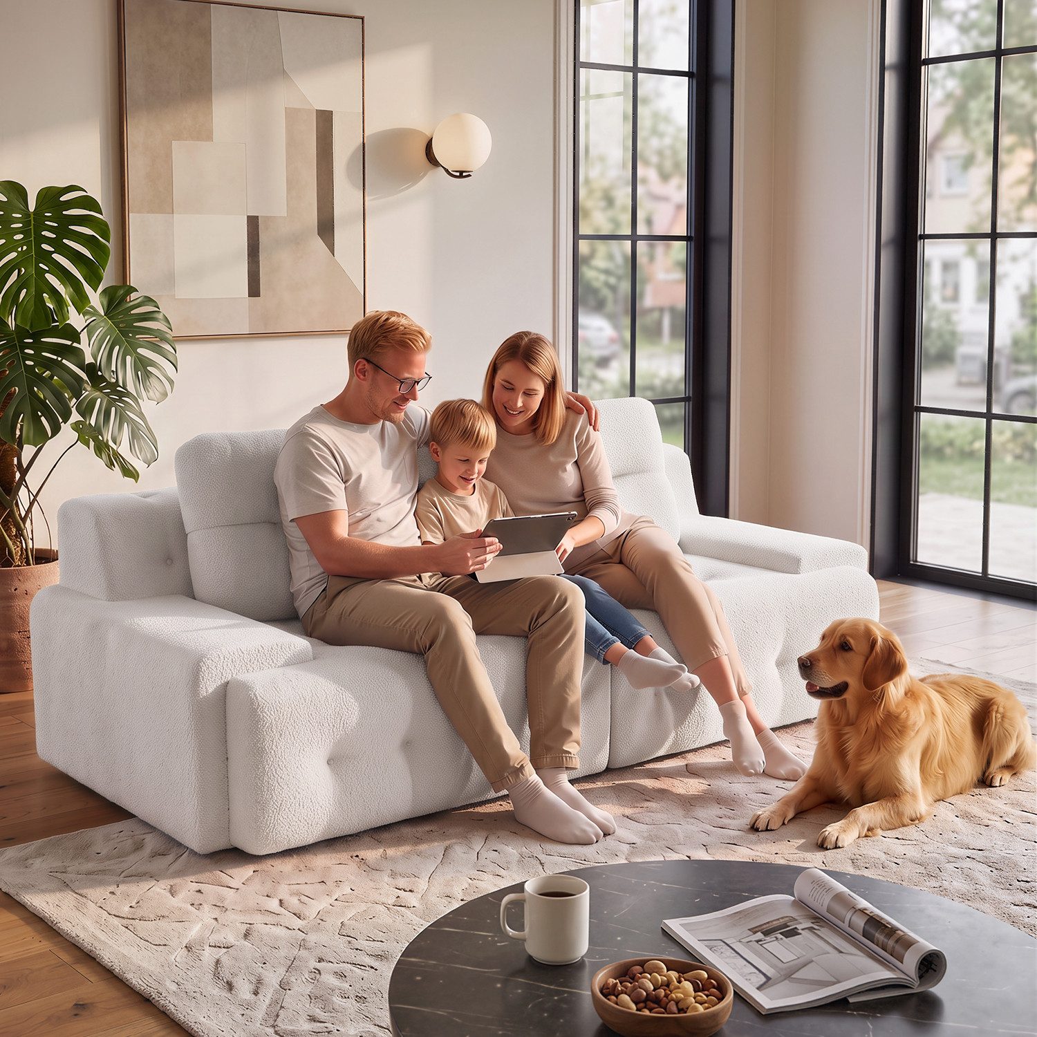 GUNJI Big-Sofa Teddy Lounge Sofa im Wolken-Design, Großes Polstersofa mit 2 großen Kissen, tiefer Sitzfläche und vakuumverpackter Lieferung – Bild 3 von 5