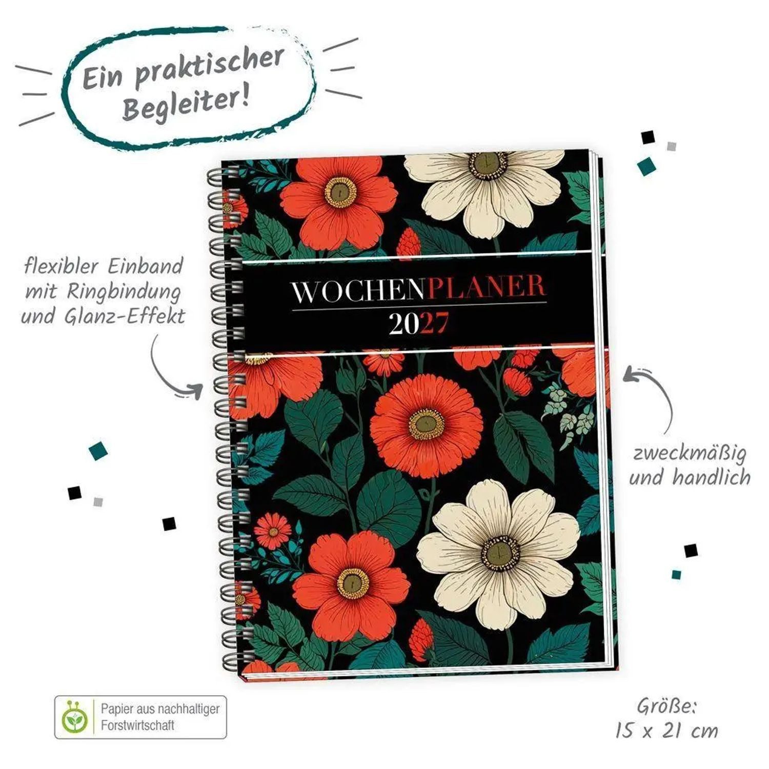 Trötsch Verlag Taschenkalender TRÖTSCH - Wochenplaner A5 mit Wire-O Blumen 2027 – Bild 2 von 4