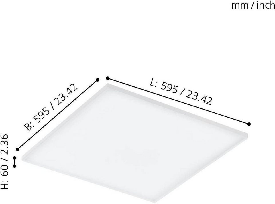 EGLO LED Panel TURCONA, LED fest integriert, Warmweiß, rahmenlos, flaches  Design, Stahl, weiss / Kunststoff, satiniert