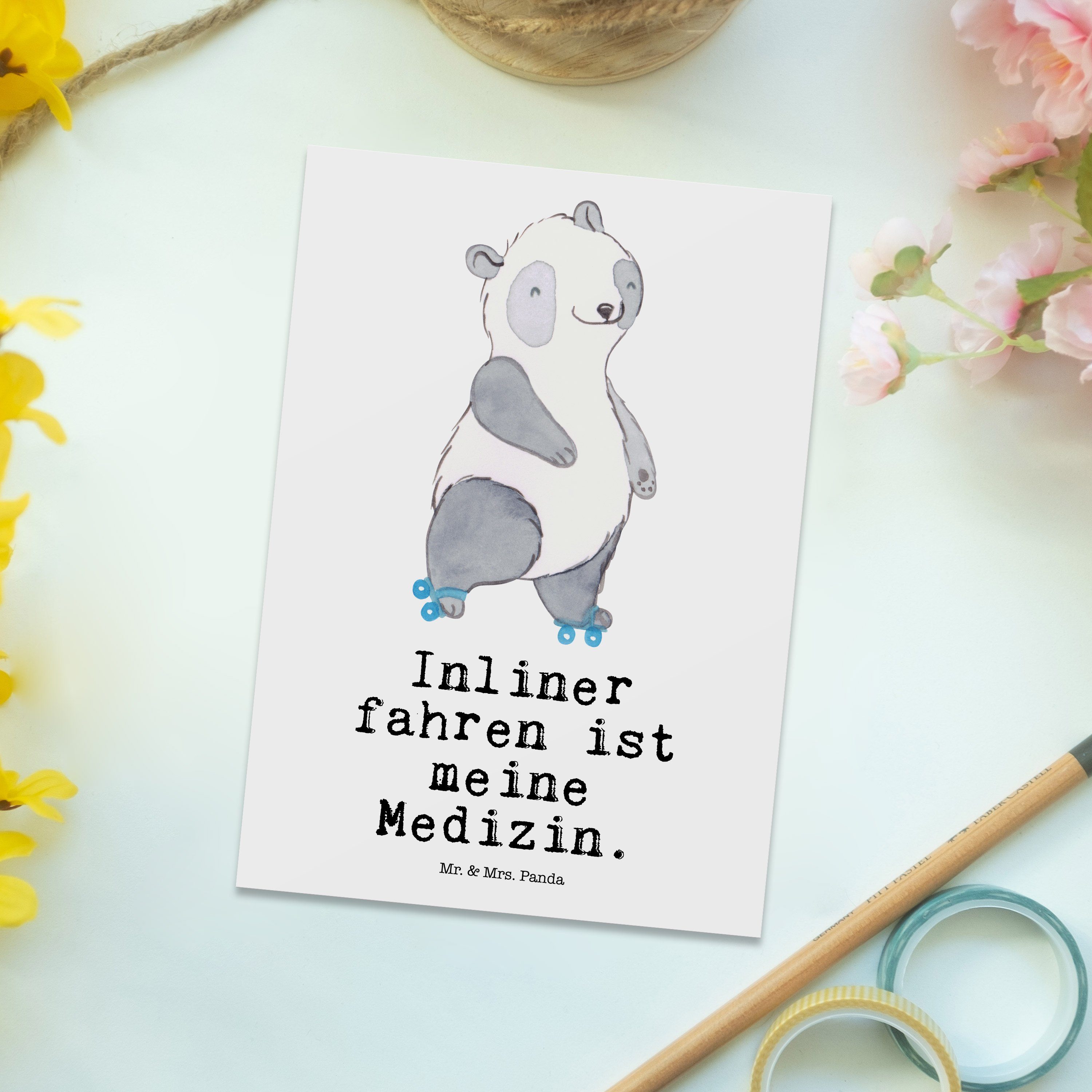 Rollerbla fahren Panda Mrs. Weiß Mr. Medizin Panda - & - Dankeschön, Geschenk, Postkarte Inliner