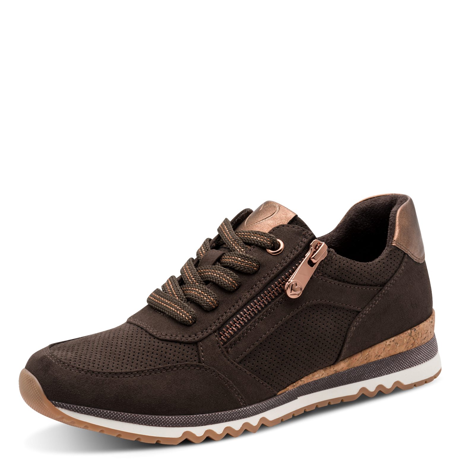 MARCO TOZZI Keilsneaker Freizeitschuh, Schnürschuh mit leicht glänzender Herz-Logoprägung