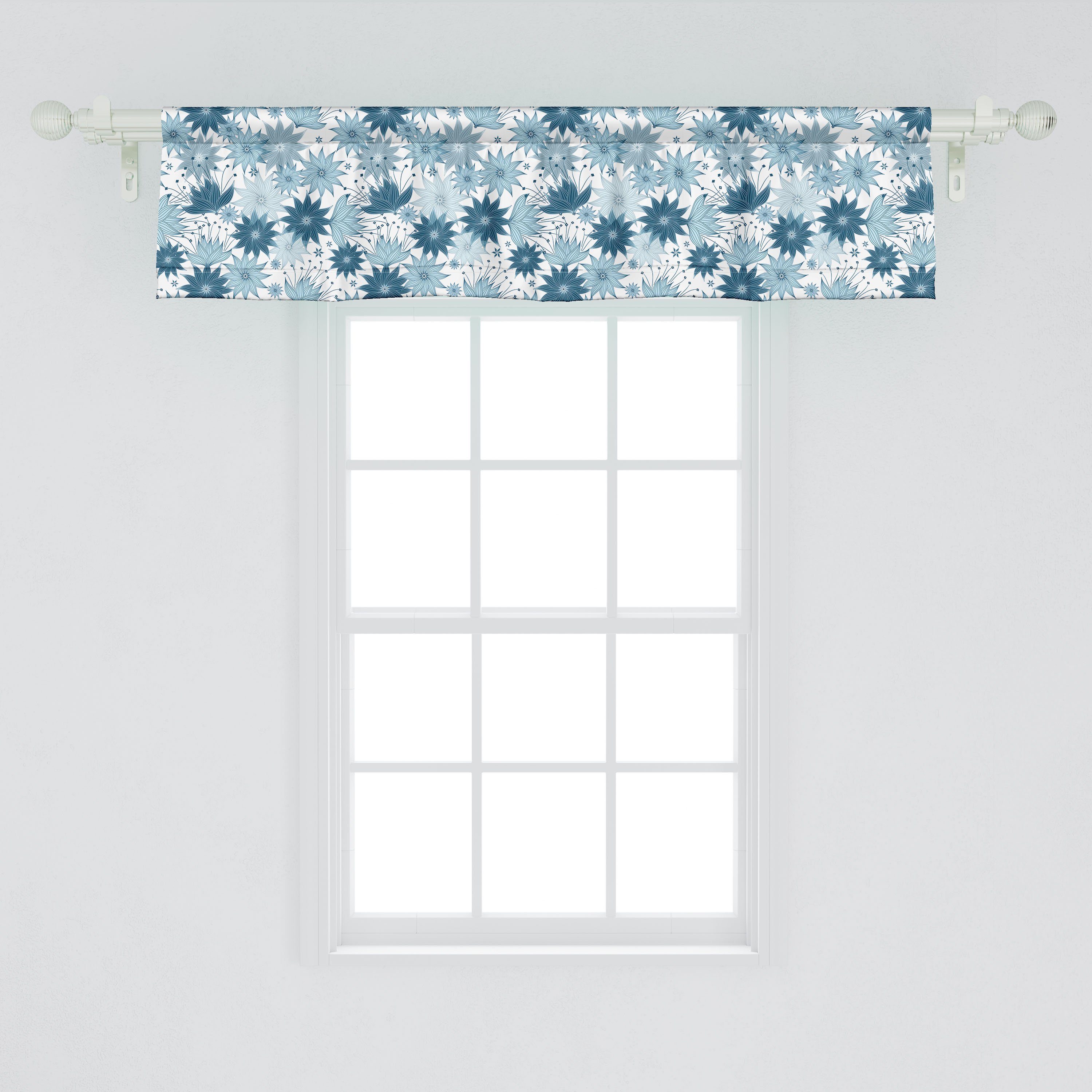 Vorhang mit Schlafzimmer Volant für Microfaser, Küche Scheibengardine Botanisch Dekor Stangentasche, Blau-blühende Blumen Abakuhaus,