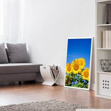 Sinus Art Poster 90x60cm Poster Naturfotografie Strahlende Sonnenblumen am blauen Himmel