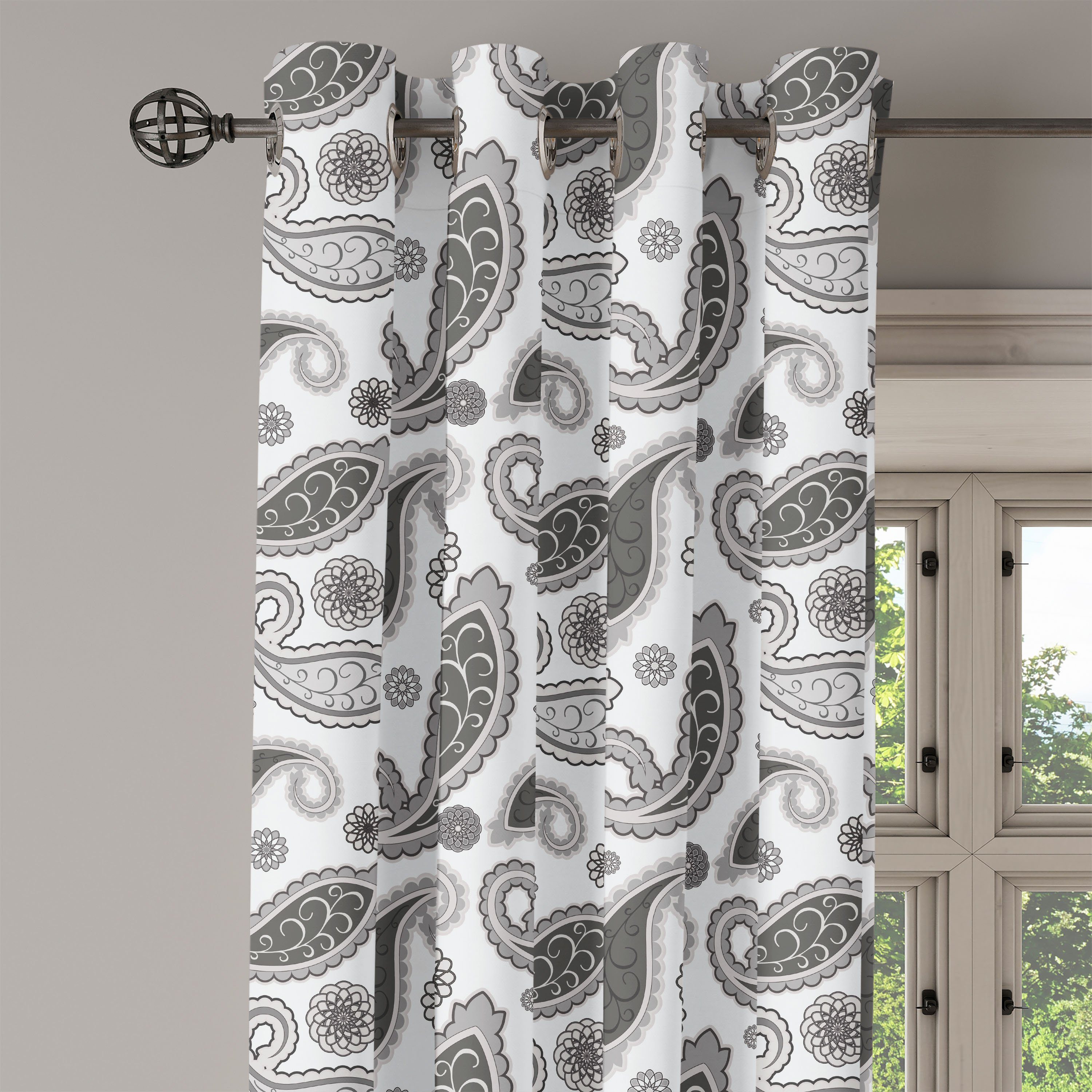 Gardine Dekorative 2-Panel-Fenstervorhänge für Schlafzimmer Blatt Abakuhaus, Röschen Oriental Paisley Wohnzimmer