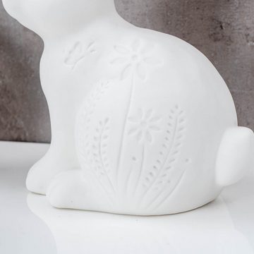 Levandeo® Osterhase, 2er Set LED Hasen Porzellan Weiß Blumenwiese Tischdeko Dekoleuchte