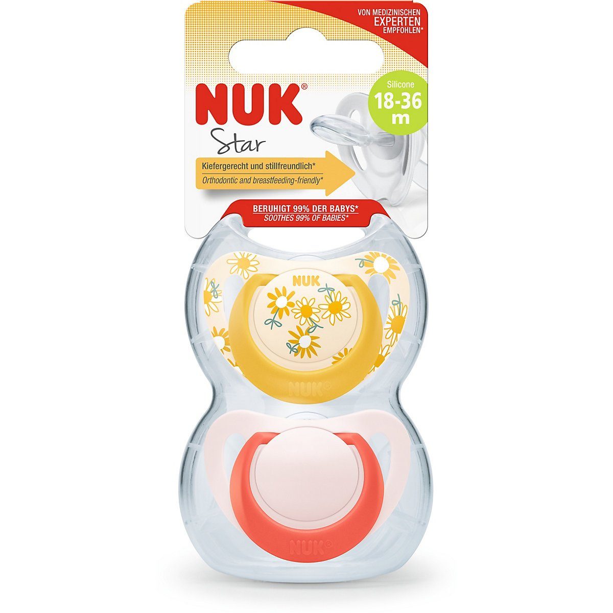 NUK Schnuller »NUK Star Silikon-Schnuller, 0-6 M, 2 St, rosa/weiß« online  kaufen | OTTO