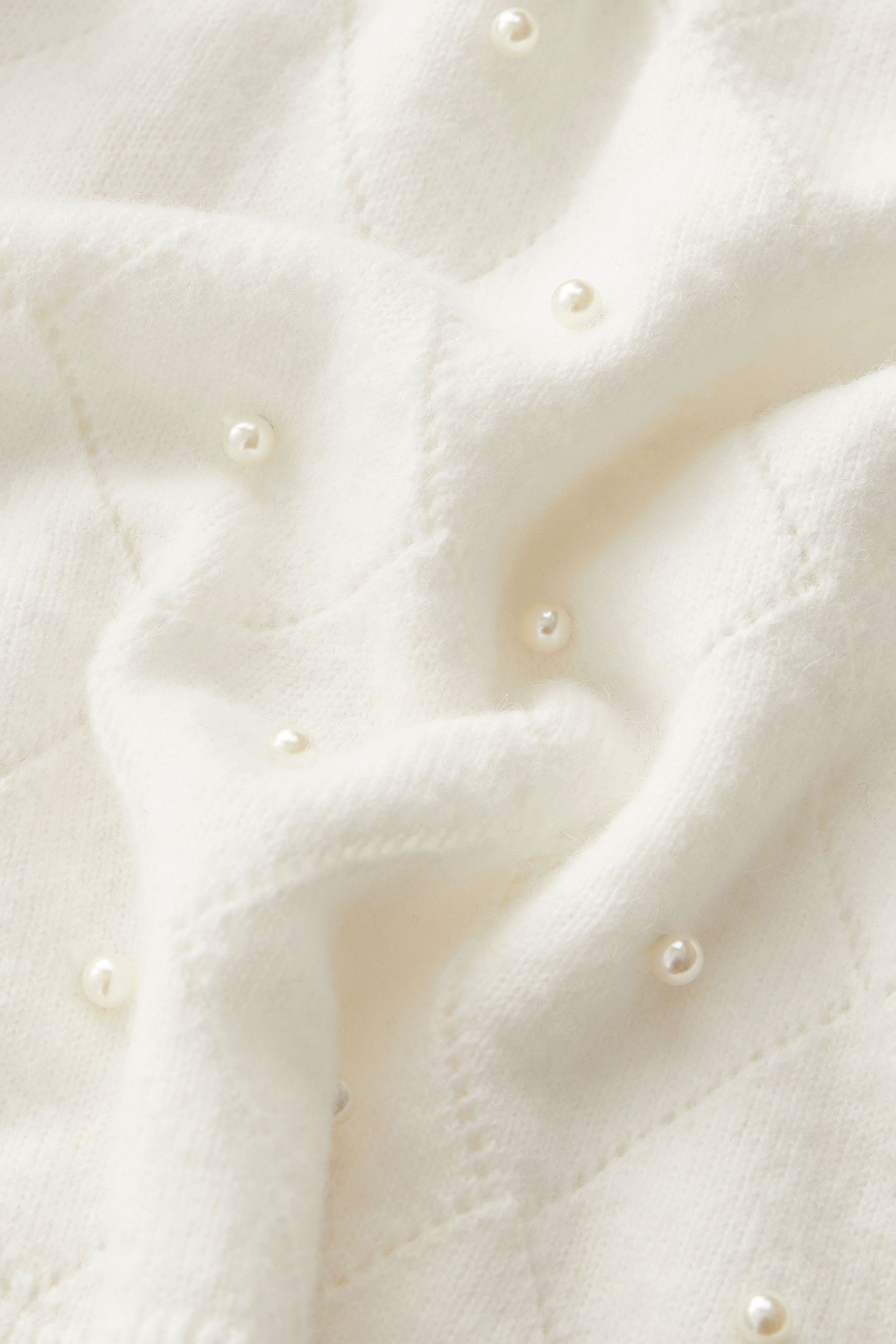 Next Strickpullover Pullover mit Ecru (1-tlg) Perlenverzierung White