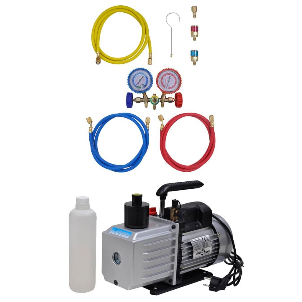 Kompressor Vakuumpumpe mit 2-Wege-Verteiler-Manometer Set für Klimaanlagen