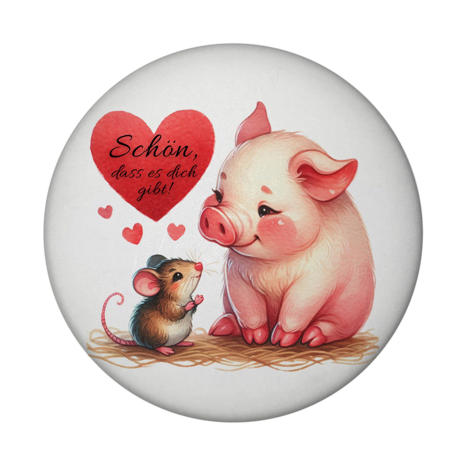 speecheese Magnet Schwein mit Maus und Herz Magnet Flaschenöffner rund Spruch Schön es