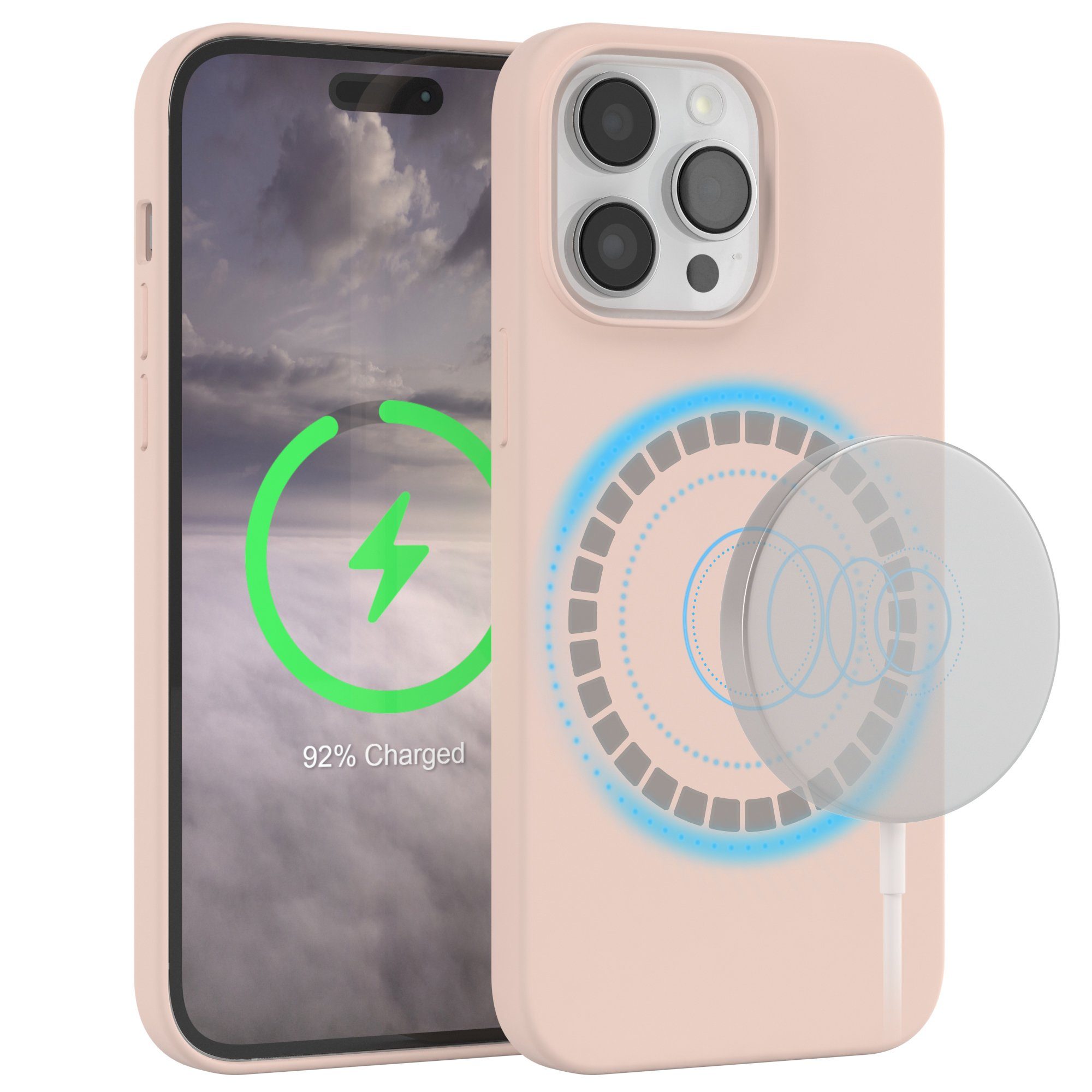 EAZY CASE Handyhülle Silikonhülle mit MagSafe für iPhone 14 Pro Max 6,7 Zoll, Hülle Kameraschutz Handyschutzhülle kompatibel Magsafe Etui Rosa Braun