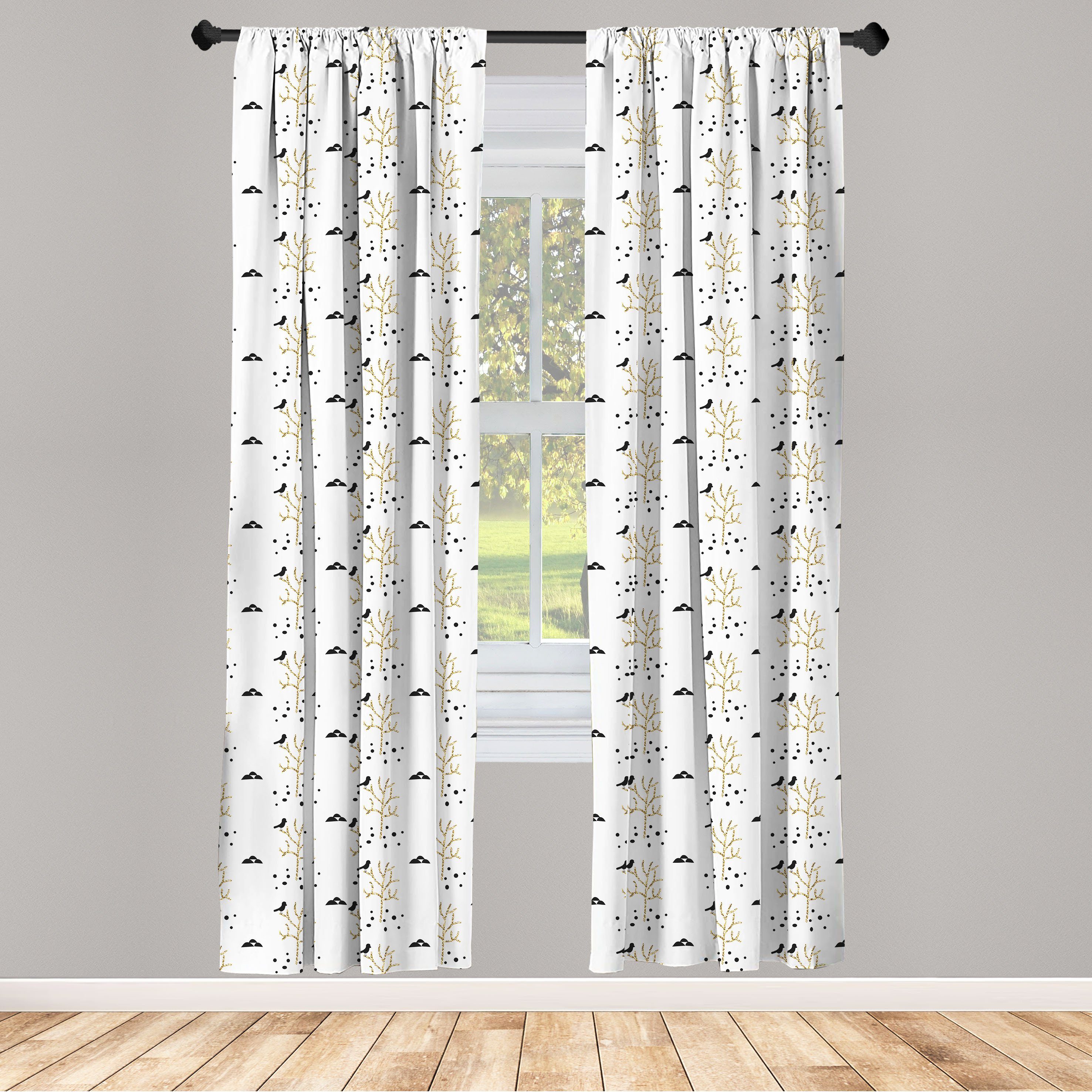 Gardine Vorhang für Wohnzimmer Schlafzimmer Dekor, Abakuhaus, Microfaser, Natur Bloße Baum- und Vogel