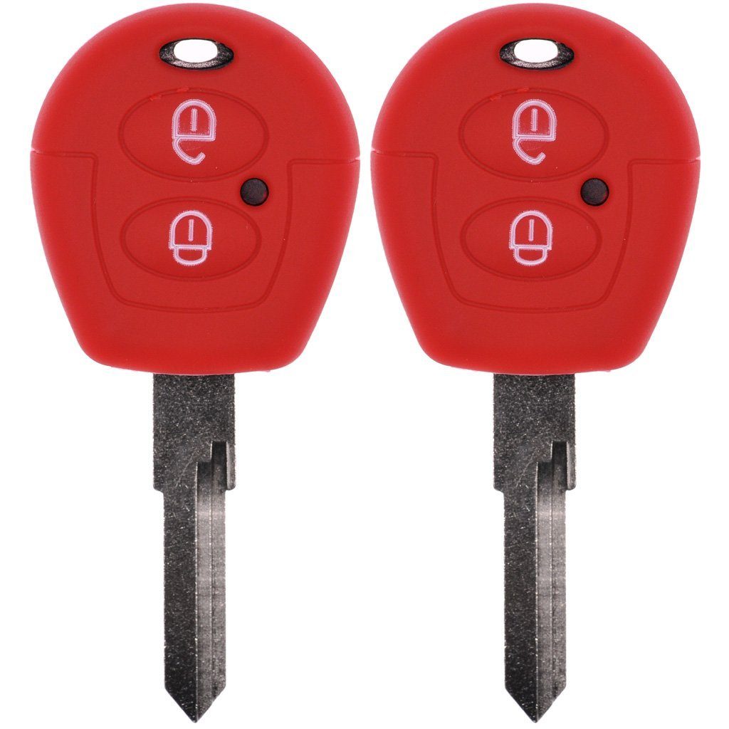 mt-key Schlüsseltasche 2x Autoschlüssel Silikon Schutzhülle im 2er-Set, für VW SEAT Skoda T4 Fox Sharan Polo Cordoba 2 Tasten Fernbedienung Rot