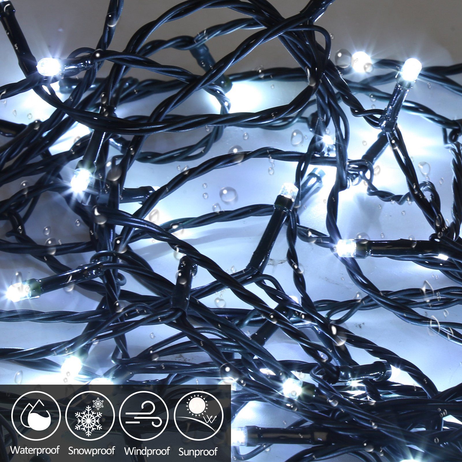 Lospitch LED-Lichterkette IP44, Beleuchtung Garten Innen Xmas LED Lichterkette 300 Außen Deko Wasserdicht 30M