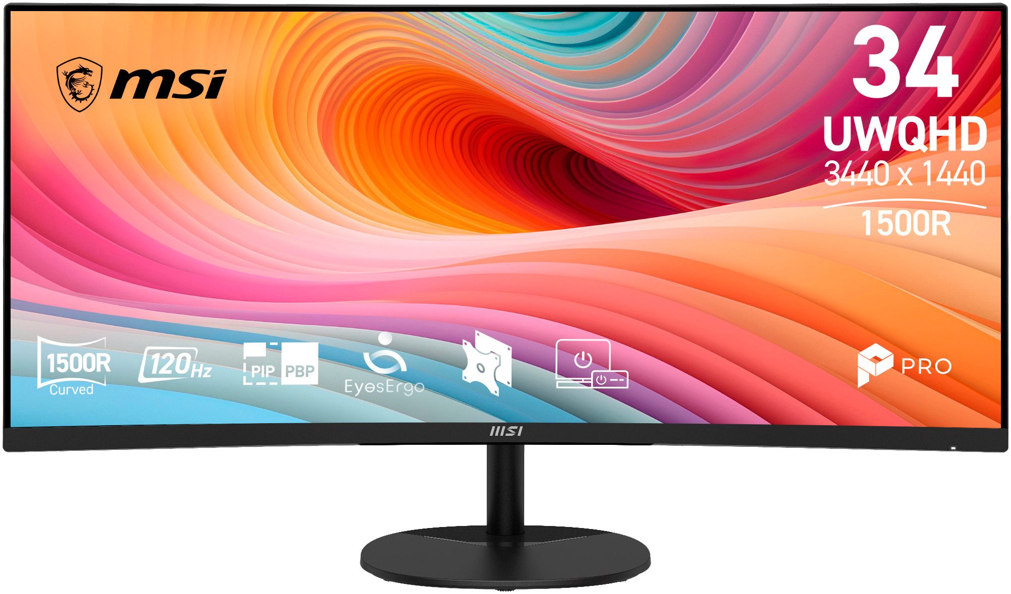 MSI PRO MP341CQ E12 LCD-Monitor (86,4 cm/34 ", 3440 x 1440 px, UWQHD, 1 ms Reaktionszeit, 120 Hz, VA LCD, neigbar, 3 Jahre Herstellergarantie)