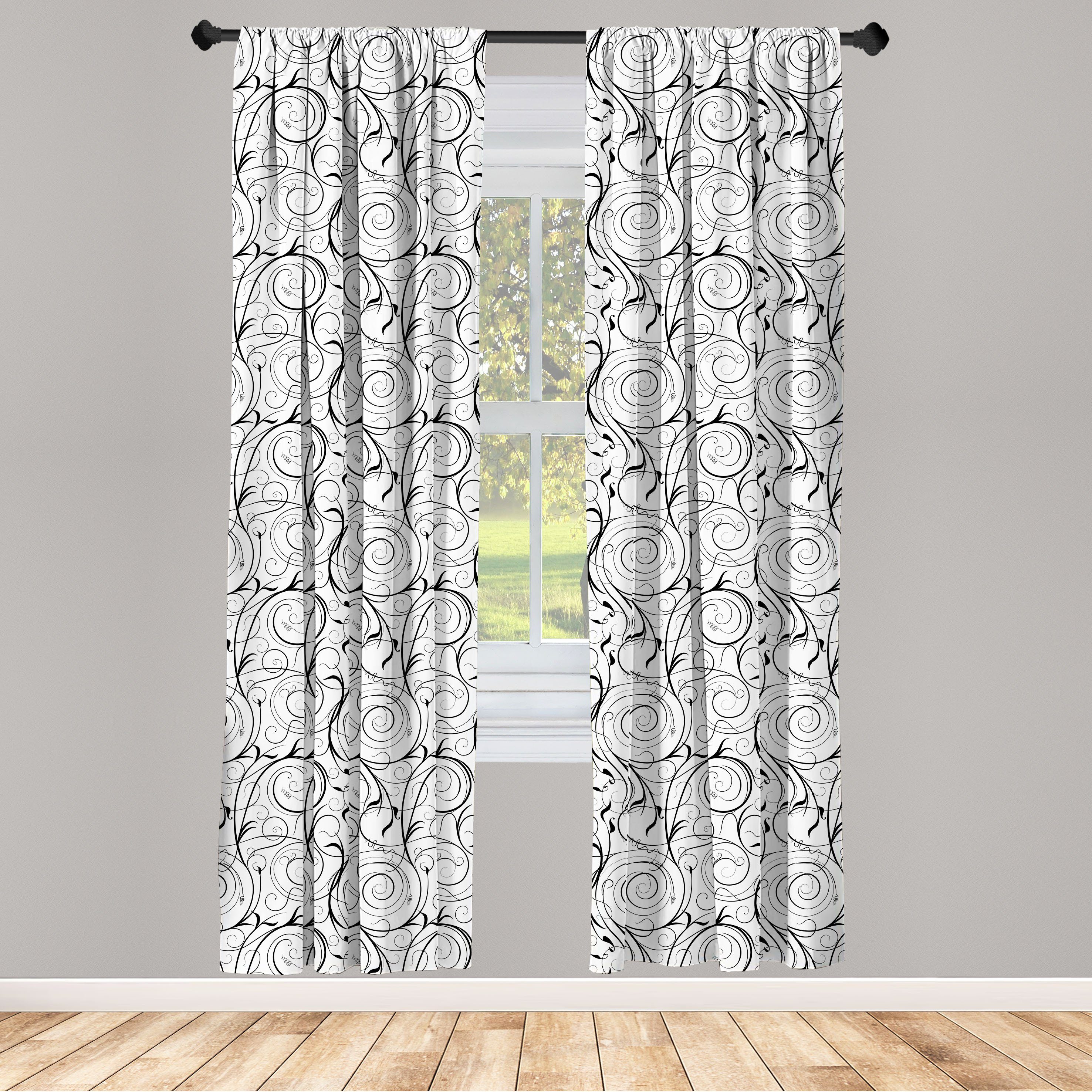 Gardine Vorhang für Wohnzimmer Schlafzimmer Dekor, Abakuhaus, Microfaser, Schwarz und weiß wirbelnden Motive