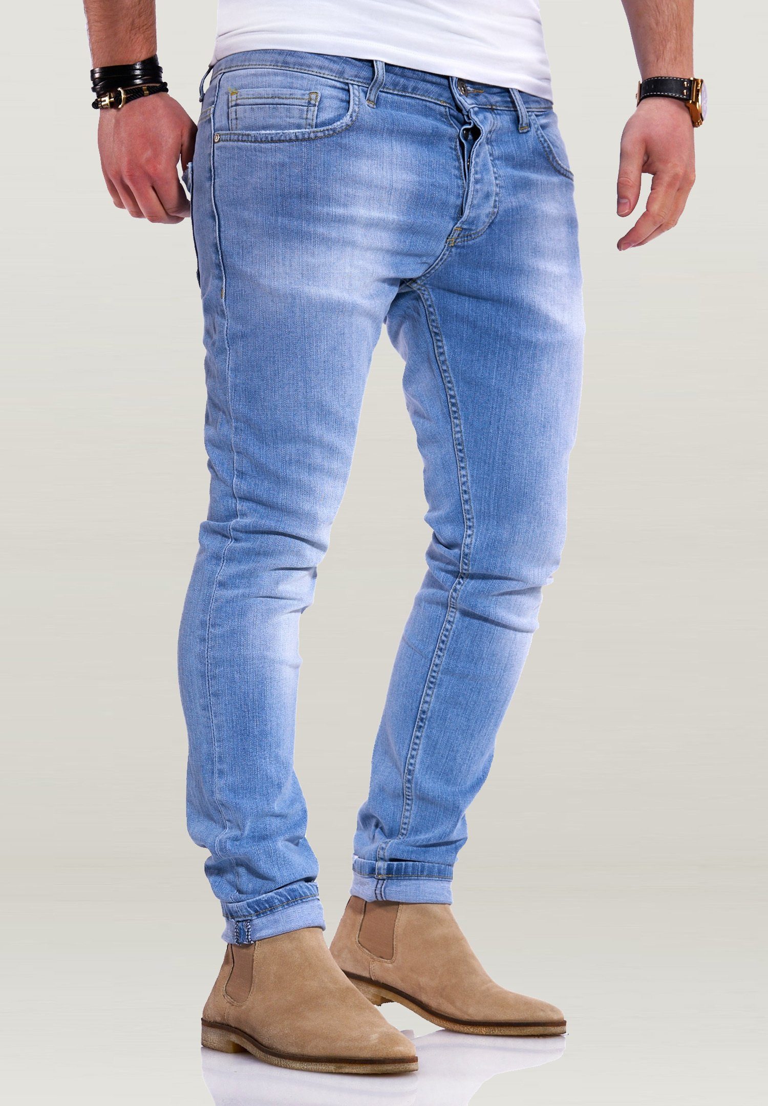 Stone-Washed R&RELY Slim-fit-Jeans Reese Hellblau Rello &